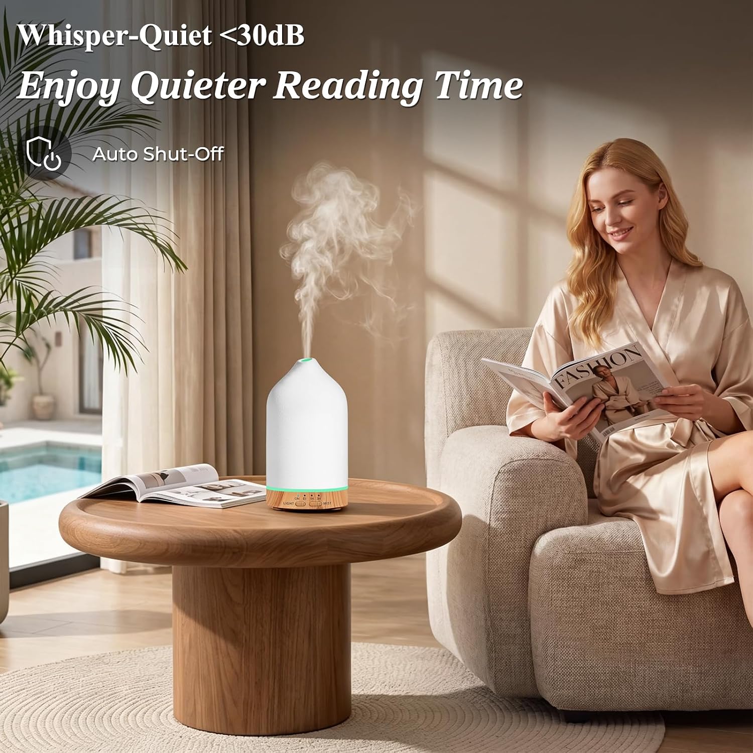 URPOWER 180ML Ceramic Essential Oil Diffuser, Ultrasonic Aromatherapy Diffuser with 7-Color Lights, Auto Shut-Off, Quiet Oil Diffuser for Bedroom, Home Office - Image 4
