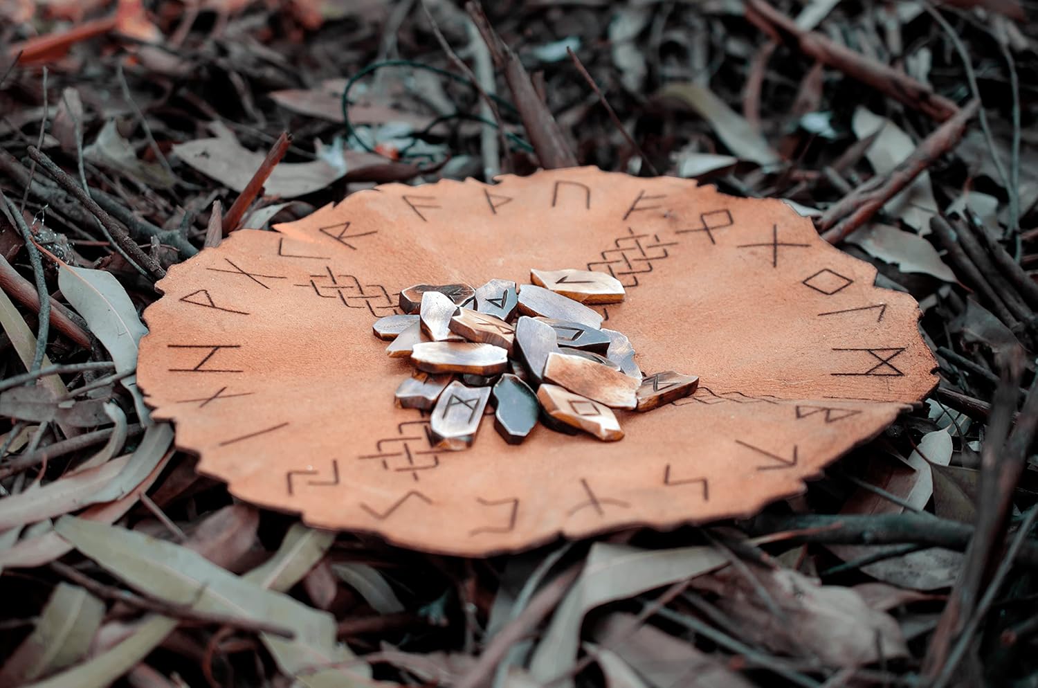 Viking Rune Divination Set Includes a Premium Leather Divination mat and Genuine Bone Elder Futhark runestone Pieces - Image 4