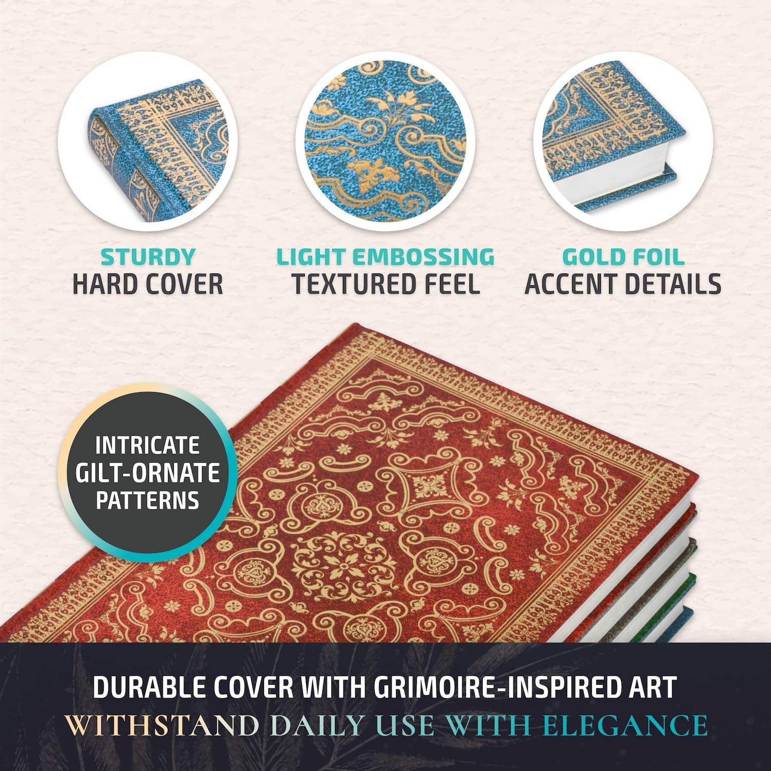 Grimoire Journal Hardcover 7x10 inch, 256 Lined Pages Gold Vintage Dream Book of Shadows Gothic Journal Diary, B5 Dark Academia Poetry Fantasy Notebook for Women (Green) - Image 3