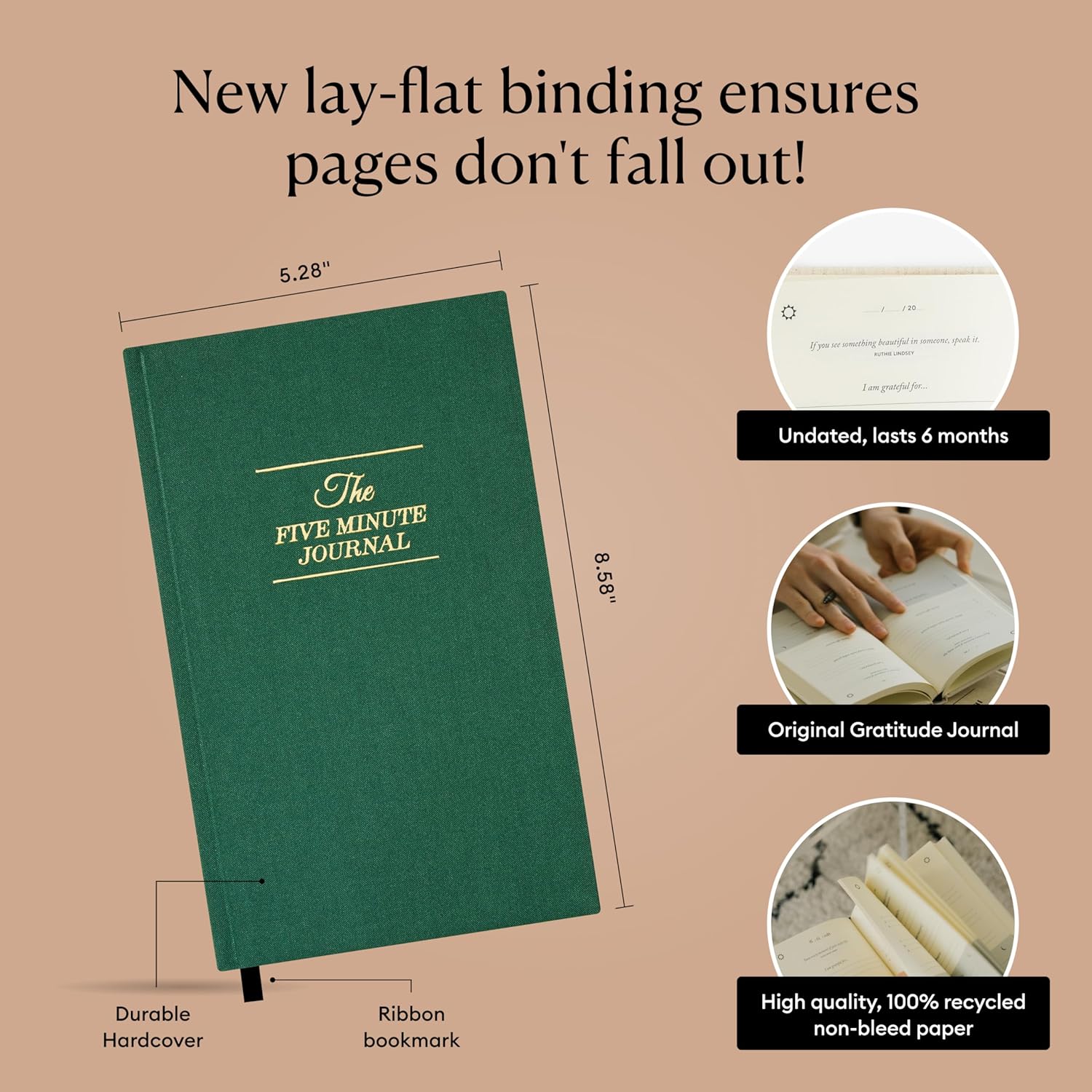 Intelligent Change The Five Minute Journal, Original Daily Gratitude 2025, Reflection Manifestation for Mindfulness, Undated Daily with Gold Foiling, Plastic-Free, Green - Image 5