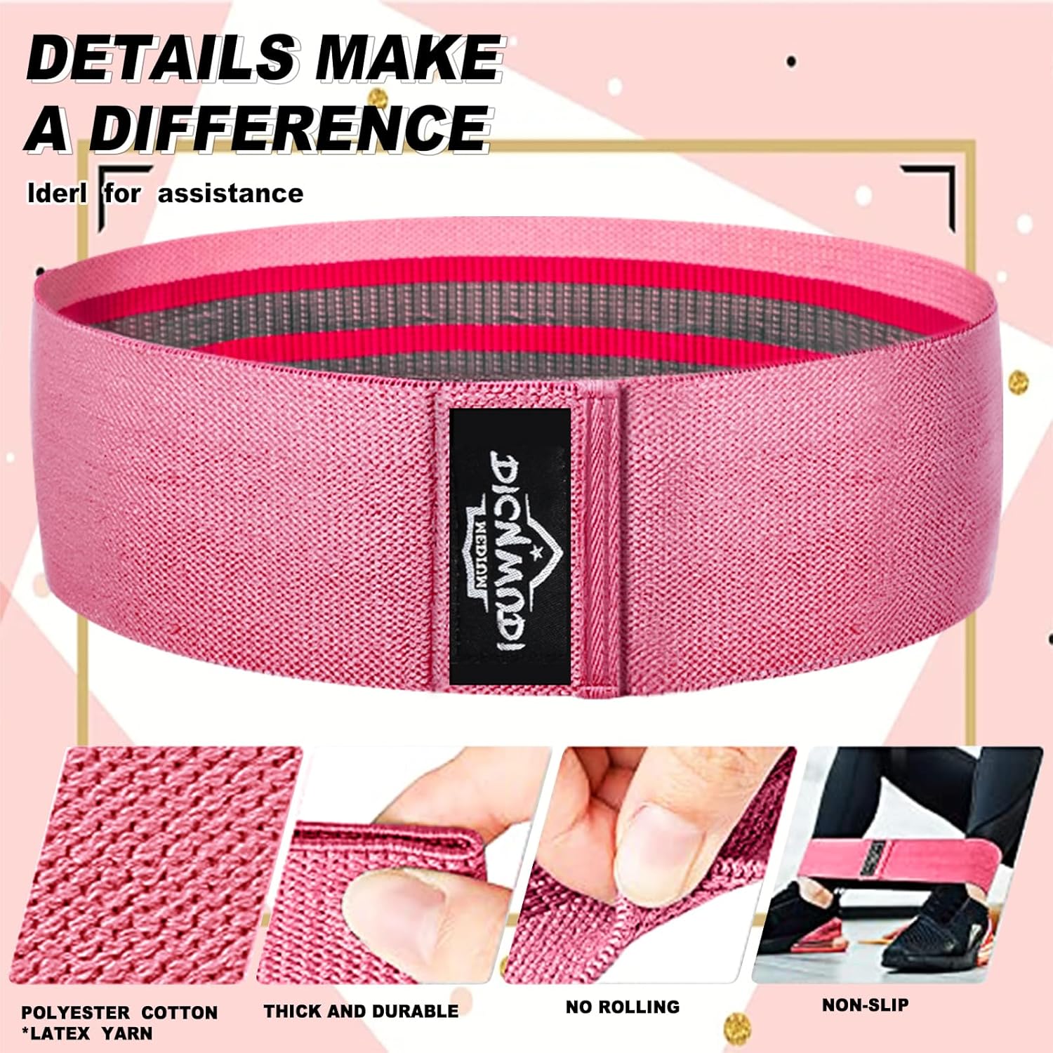 DICYWUDI Yoga Mat Thick, 6 Fabric Resistance Bands, 2 Pack Yoga Blocks, Home Workout Equipment Essentials Starter Kit for Beginners Full Body Toning - Image 5