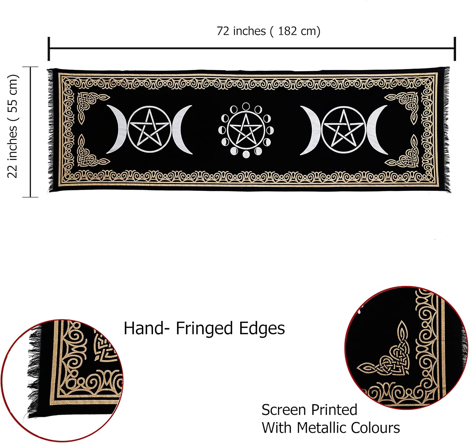 Indian Consigners Altar Cloth Witchcraft Moon Phases Triple Moon Long Side Tablecloth for Spiritual Use - Image 2
