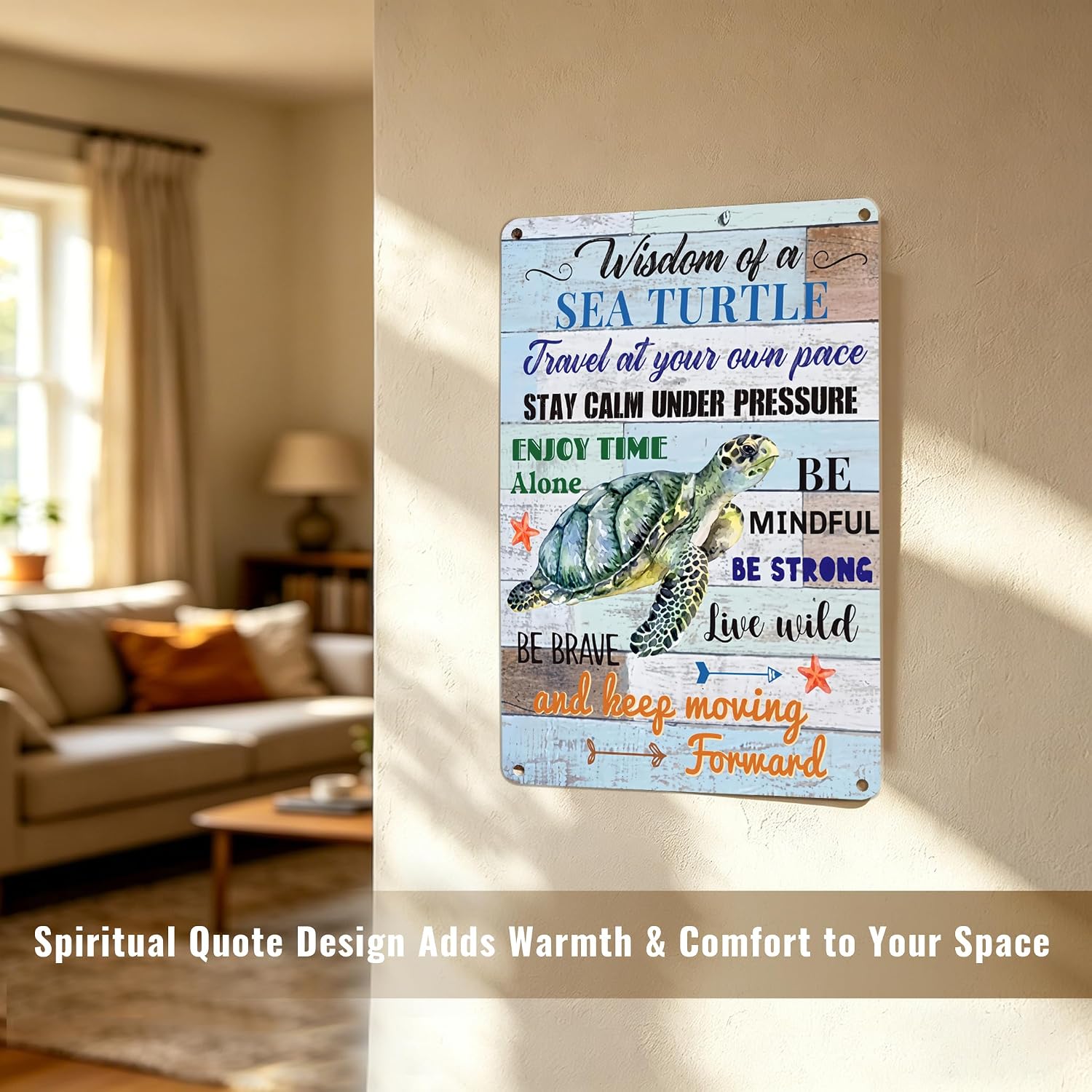 Wisdom of a Sea Turtle & Walk in My Shoes Inspirational Metal Sign Set, 8x12 Inch Vintage Quote Wall Art for Coastal Farmhouse & Home Decor - Image 7