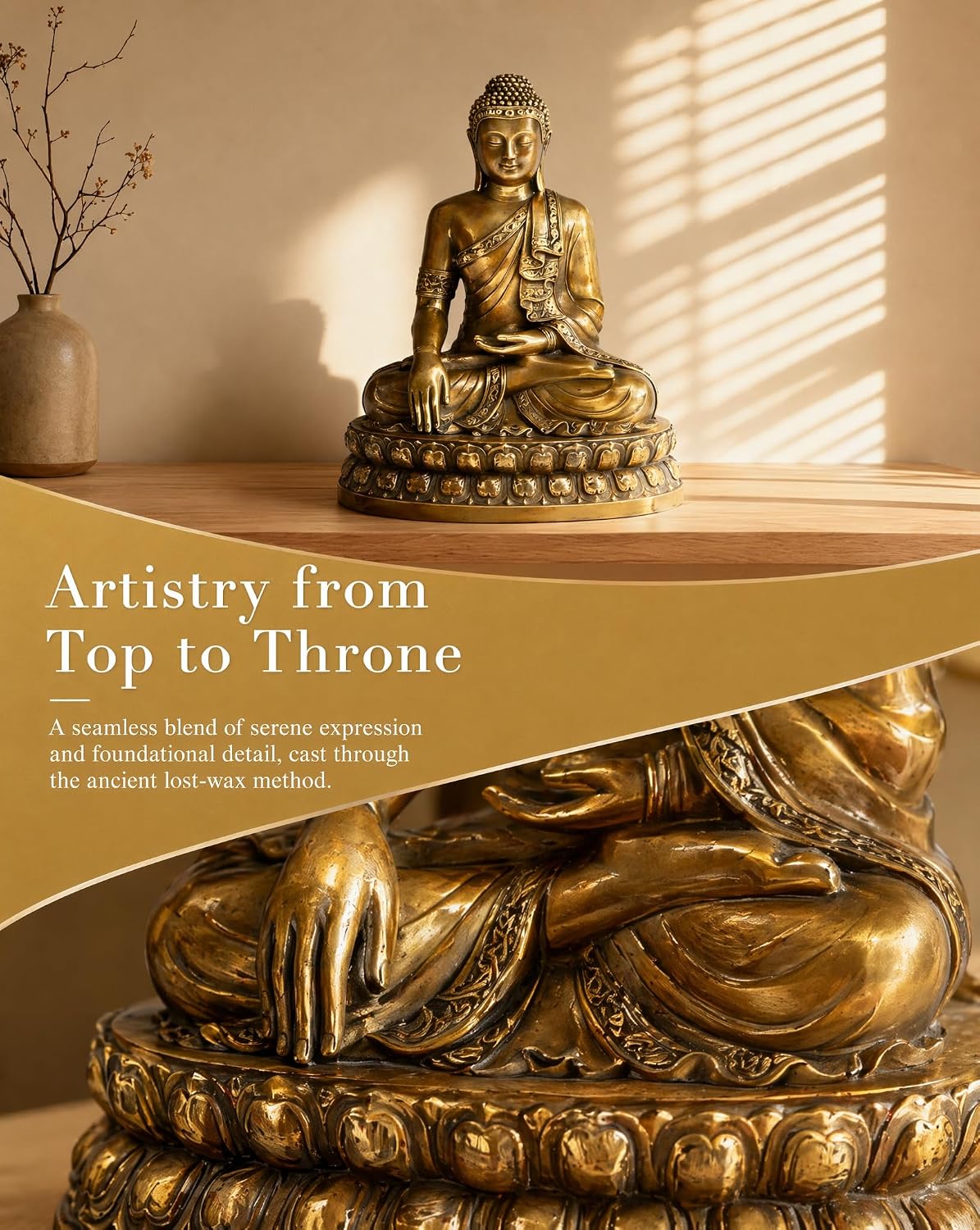 Pure Brass Medicine Buddha Statue Indoor 7.5 Inch - Antique Metal Spiritual Decor for Zen Room Home Altar and Meditation Space - Heavy Crafted Asian Buda Figurines - Image 4