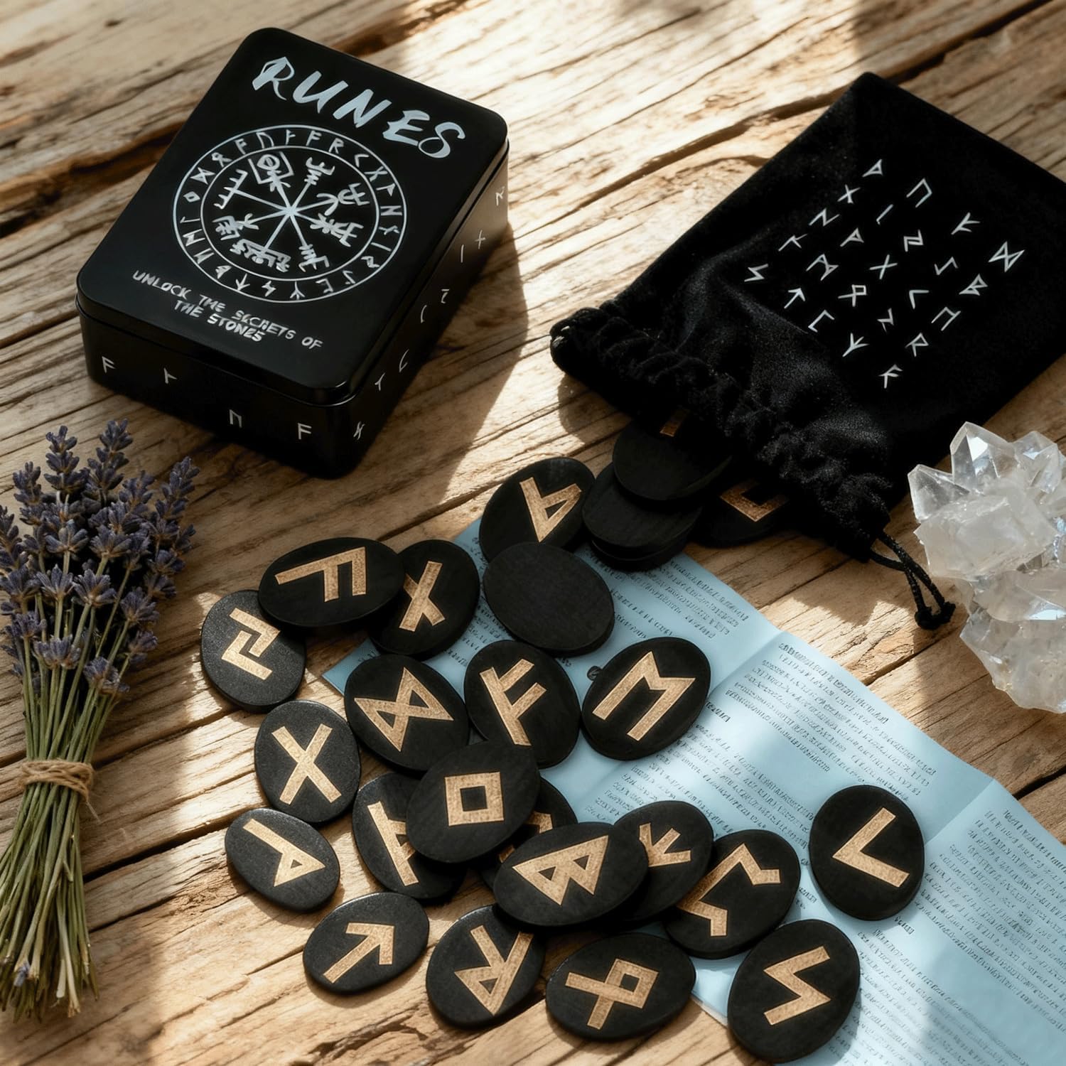25Pcs Runes Set, Wood Rune Stones with Instruction & Velvet Pouch, Viking Runas for Beginners, Ideal for Witchcraft, Divination, Meditation & Spiritual Practices - Image 3