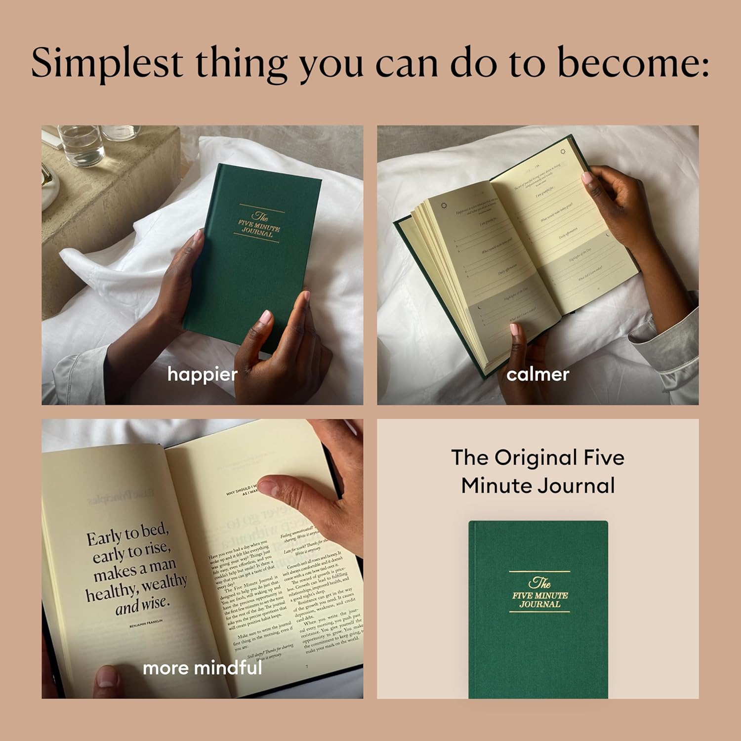Intelligent Change The Five Minute Journal, Original Daily Gratitude 2025, Reflection Manifestation for Mindfulness, Undated Daily with Gold Foiling, Plastic-Free, Green - Image 6