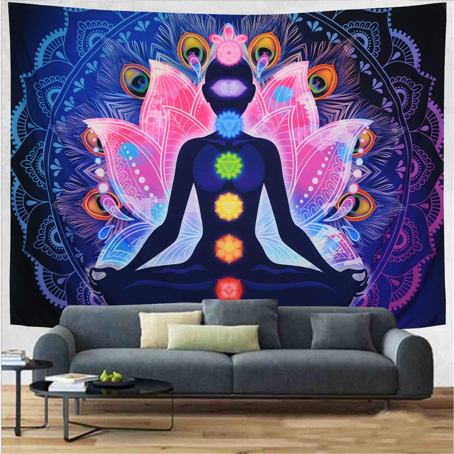 Maccyafst Seven Chakra Yoga Meditation Wall Hanging - Colorful Mandala Indian Hippie Chakra Tapestry for Studio Room (H51.2 W59.1) - Image 4