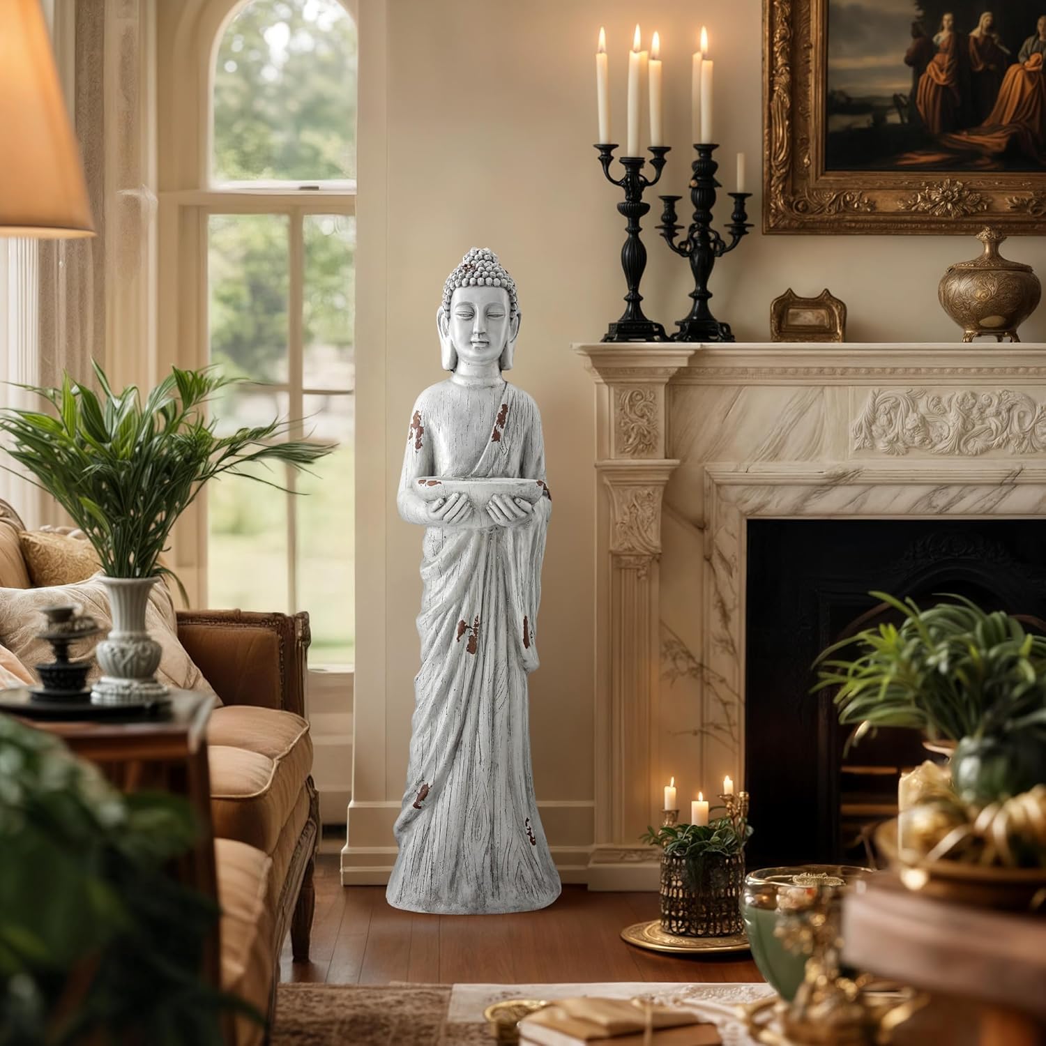 42" Extra-Large Buddha Outdoor Statue with Birdfeeder, Tall Zen Meditative Buddha Figures, Durable Weatherproof MGO Sculpture for Garden, Patio, Yard, Porch or Indoor Home Decor - Image 3