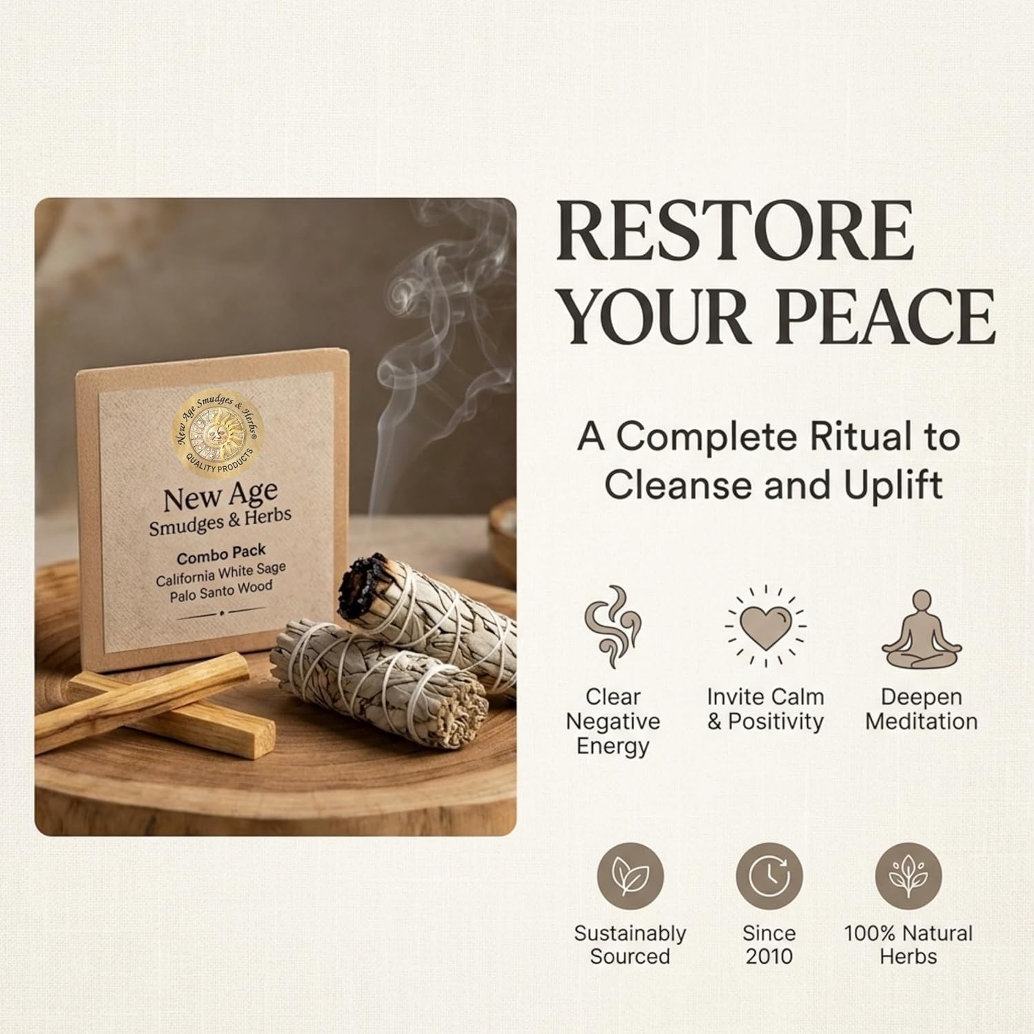 New Age Smudges and Herbs Smudge Kit - 2 California White Sage Smudge Stick for Cleansing (Salvia Apiana) with 2 Palo Santo Incense Sticks (Holy Wood) - Sage Bundles … - Image 2