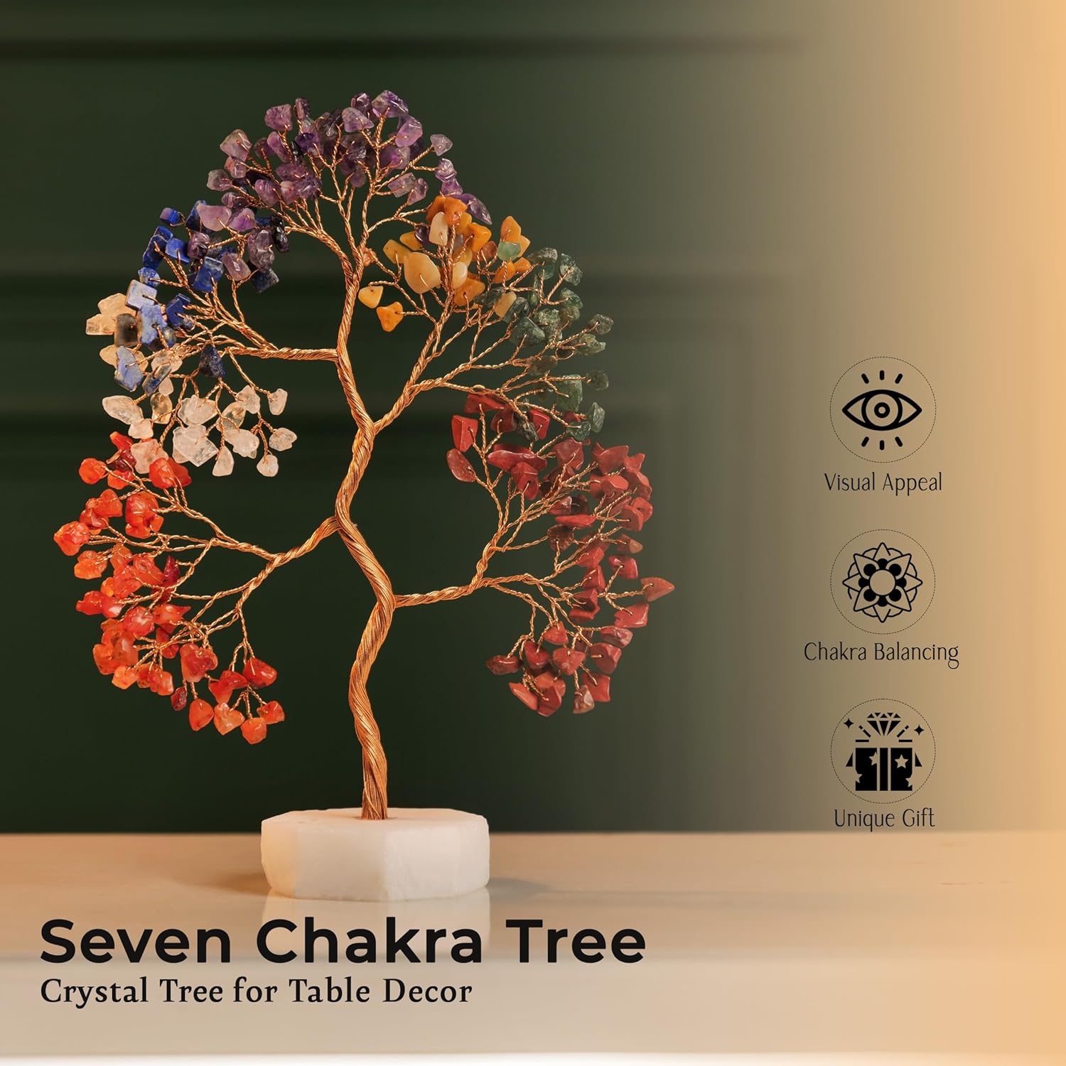 YATSKIA 7 Chakra Tree of Life Crystal Tree, Healing Crystals Gifts for Women, Chakra Stones Home Office Decor, Gemstone Tree Bedroom Decor, Healing Gifts (Size - 10 Inch) - Image 2