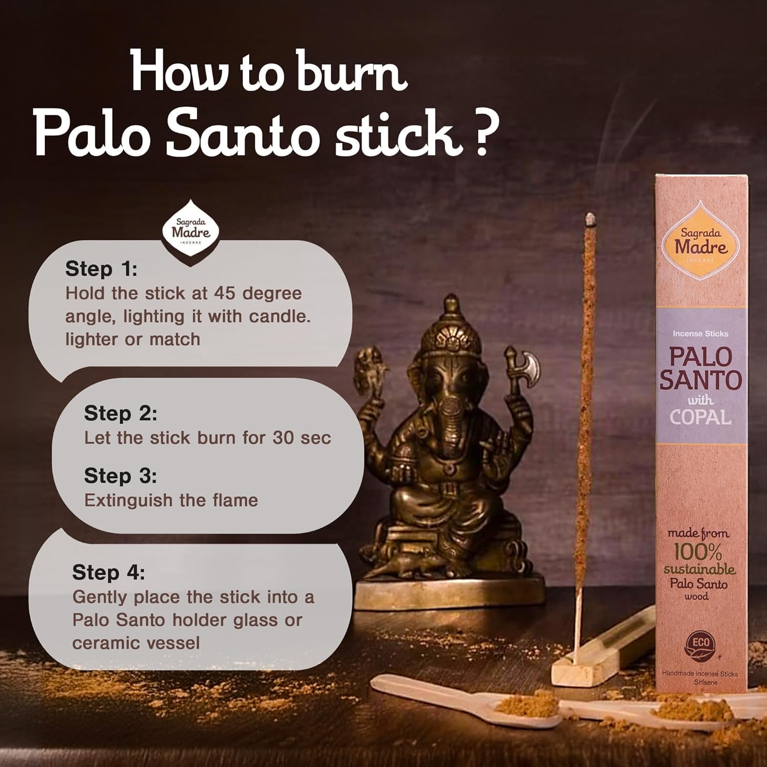 Sagrada Madre 8pcs Wildly Harvested Thick Palo Santo Incense Sticks (Copal), 9” Long - Non-Toxic, Aromatic Incense Sticks (1hr Burning Time) to Heal & Calm Your Body and Environment-Pack x 3 - Image 5