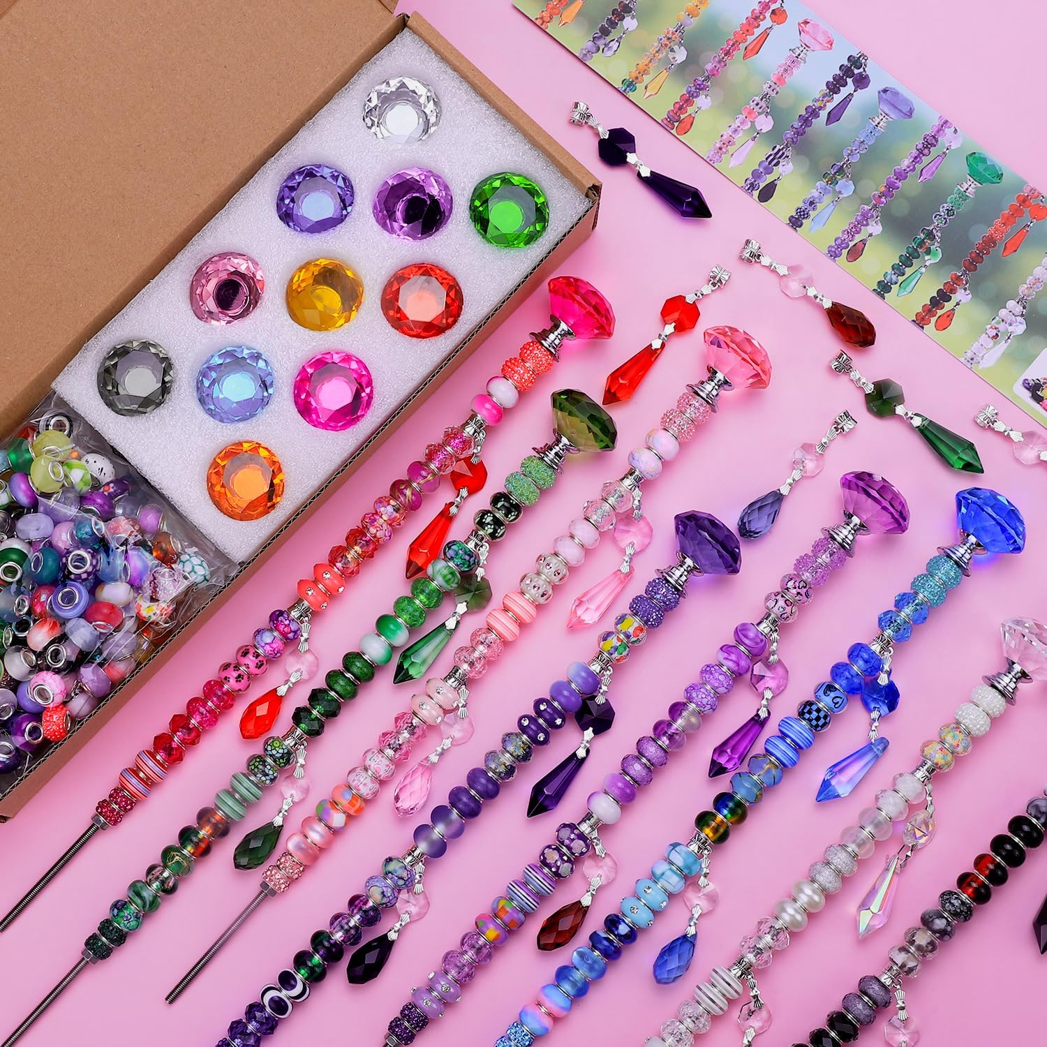 AIPRIDY DIY Crystal Beaded Fairy Wand Garden Stakes Kit, Colorful Decorative Wands with Assembly Guide, 12 or 10 Inch Threaded Rods,Outdoor Garden Decoration Set (238, Rainbow+Diamond Top) - Image 4