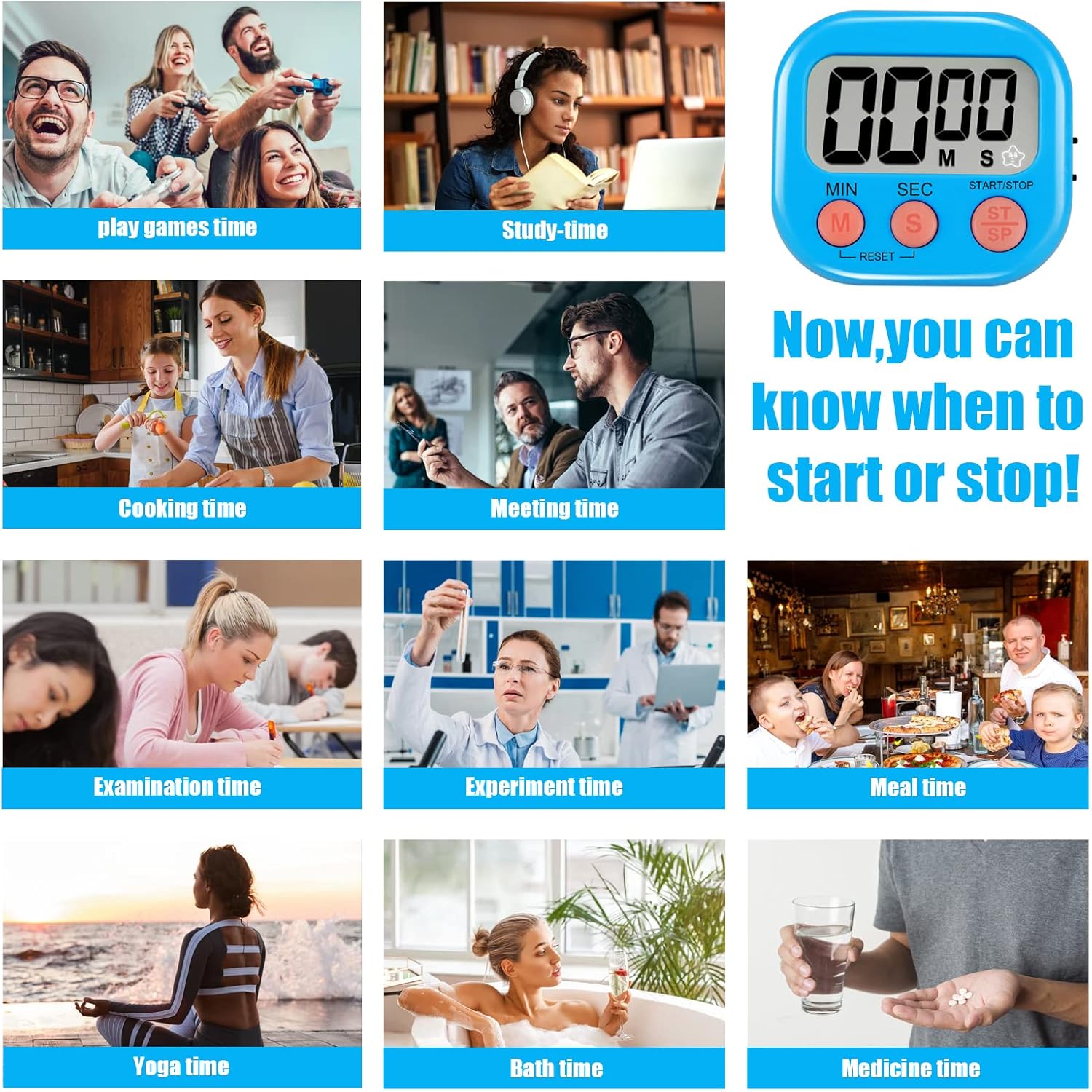 6 Pack Multi-Function Electronic Timer - Magnetic Digital Timers Big LCD Display the Loud/Silent Switch Countdown Timer Extensively Use in Break Time, Cooking,Gym, Meeting, Classroom - Image 2