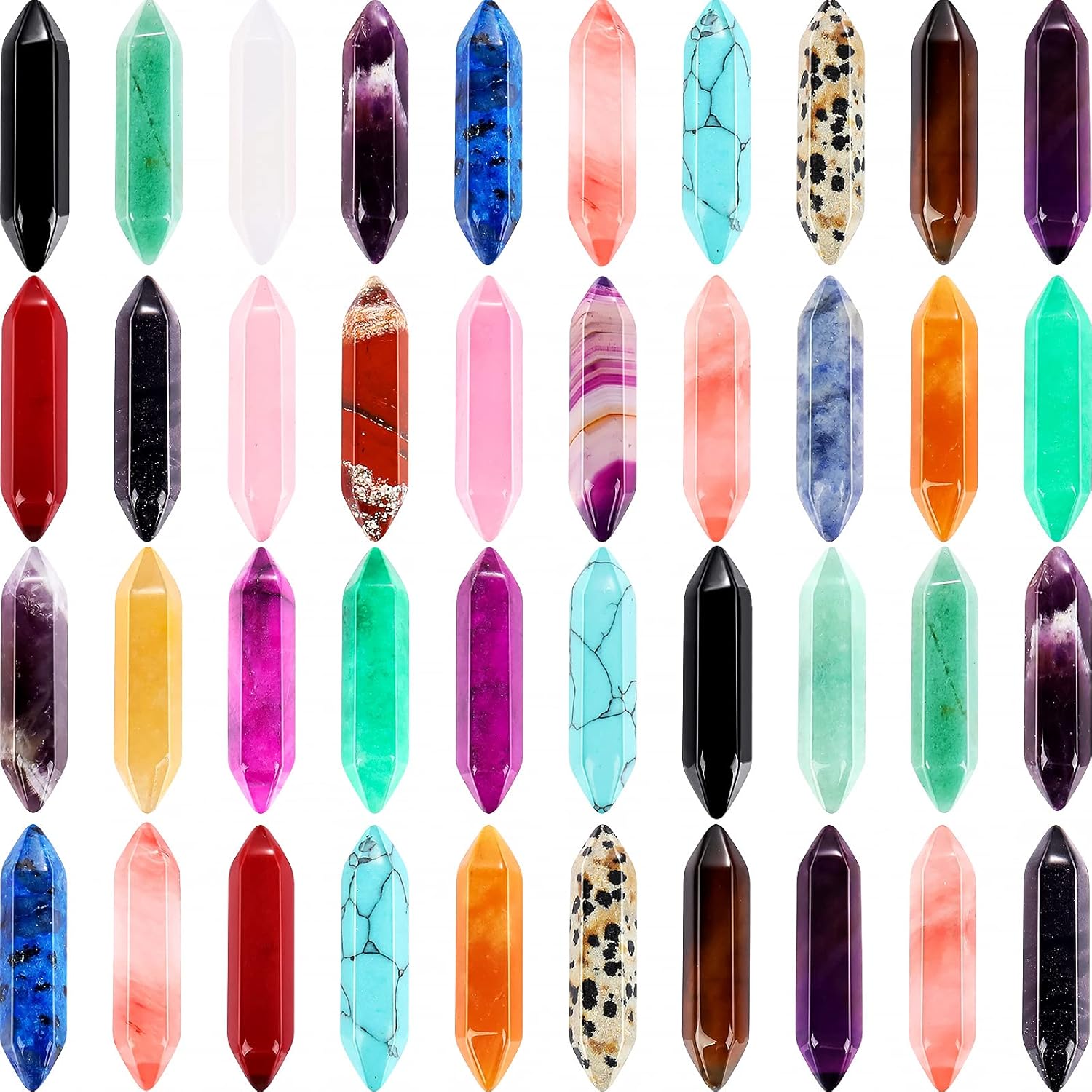 Ecation 40 Pieces Healing Crystal Wands Hexagonal Handmade Amethyst Rose Quartz Chakra Reiki Points Faceted Prism Bars for Meditation Crystal Therapy, 1 Inch-1.4 inch
