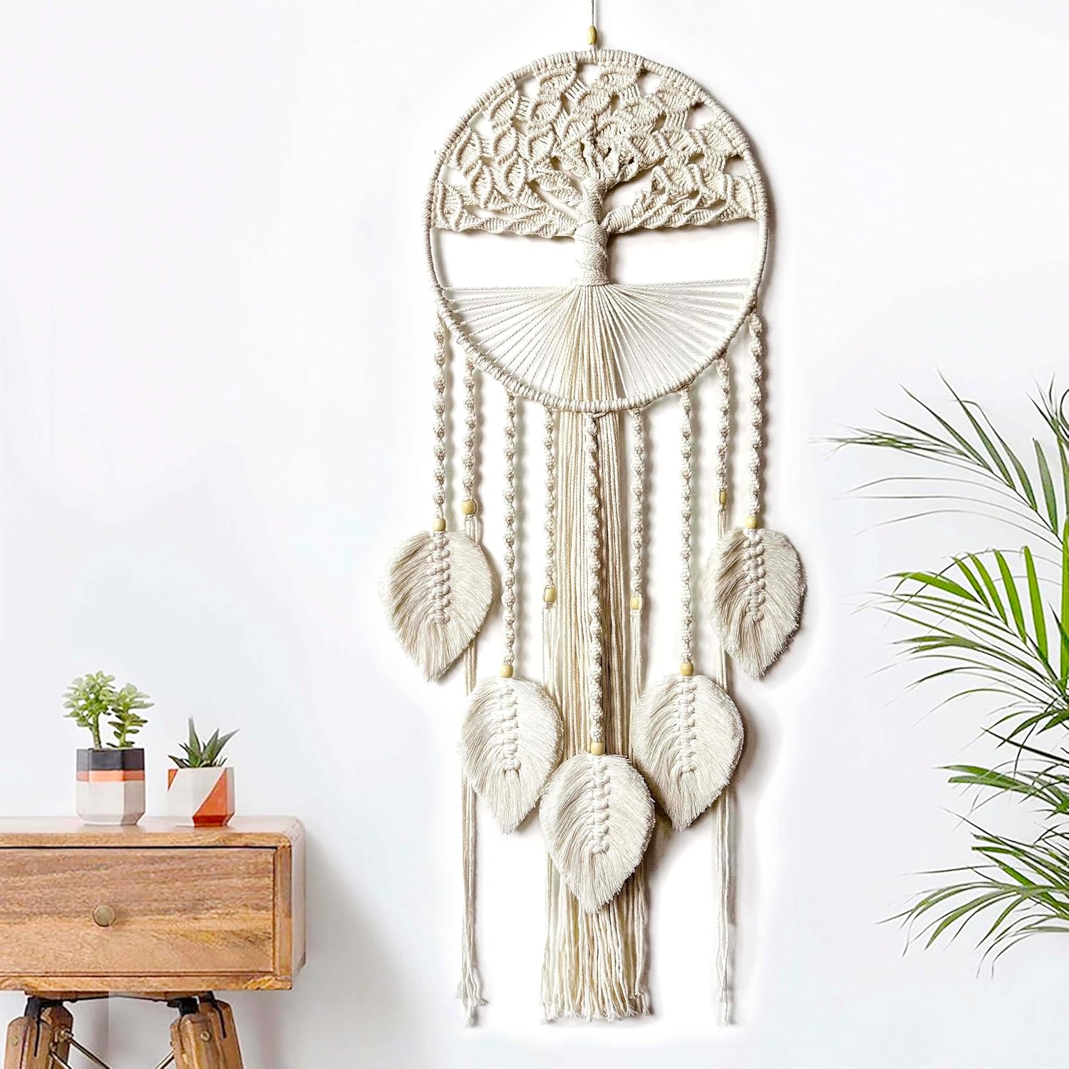 Large Tree of Life Dream Catchers, Macrame Wall Hanging Boho Handmade Woven Dream Catcher Macrame Wall Decor Art for Adults Boys Girls Bedroom Wedding Party Decor, Festival Blessing Gift(Light Beige) - Image 5