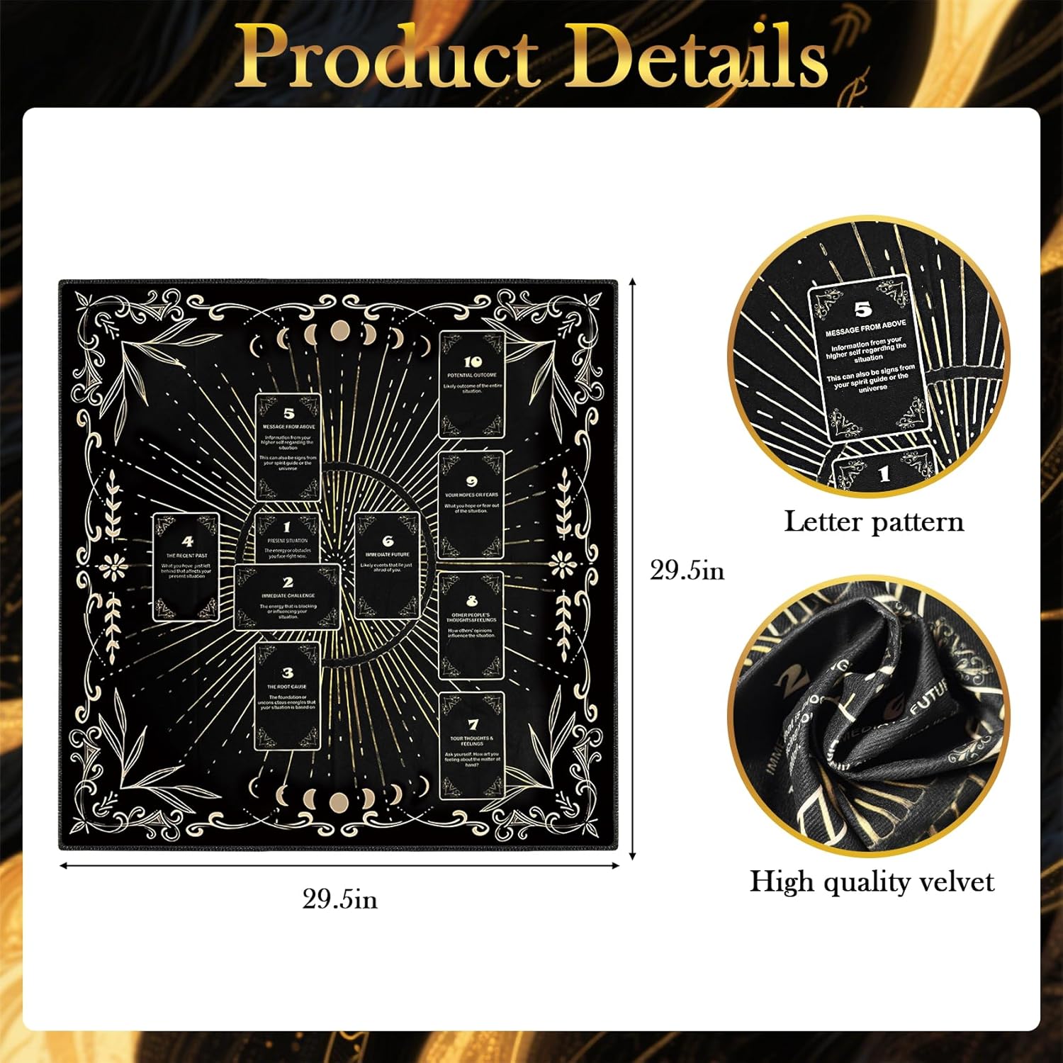 Knana Altar Cloth Tarot Card Cloth Celtic Cross Tarot Mat Velvet Tarot Tablecloth for Reading (Black) - Image 2