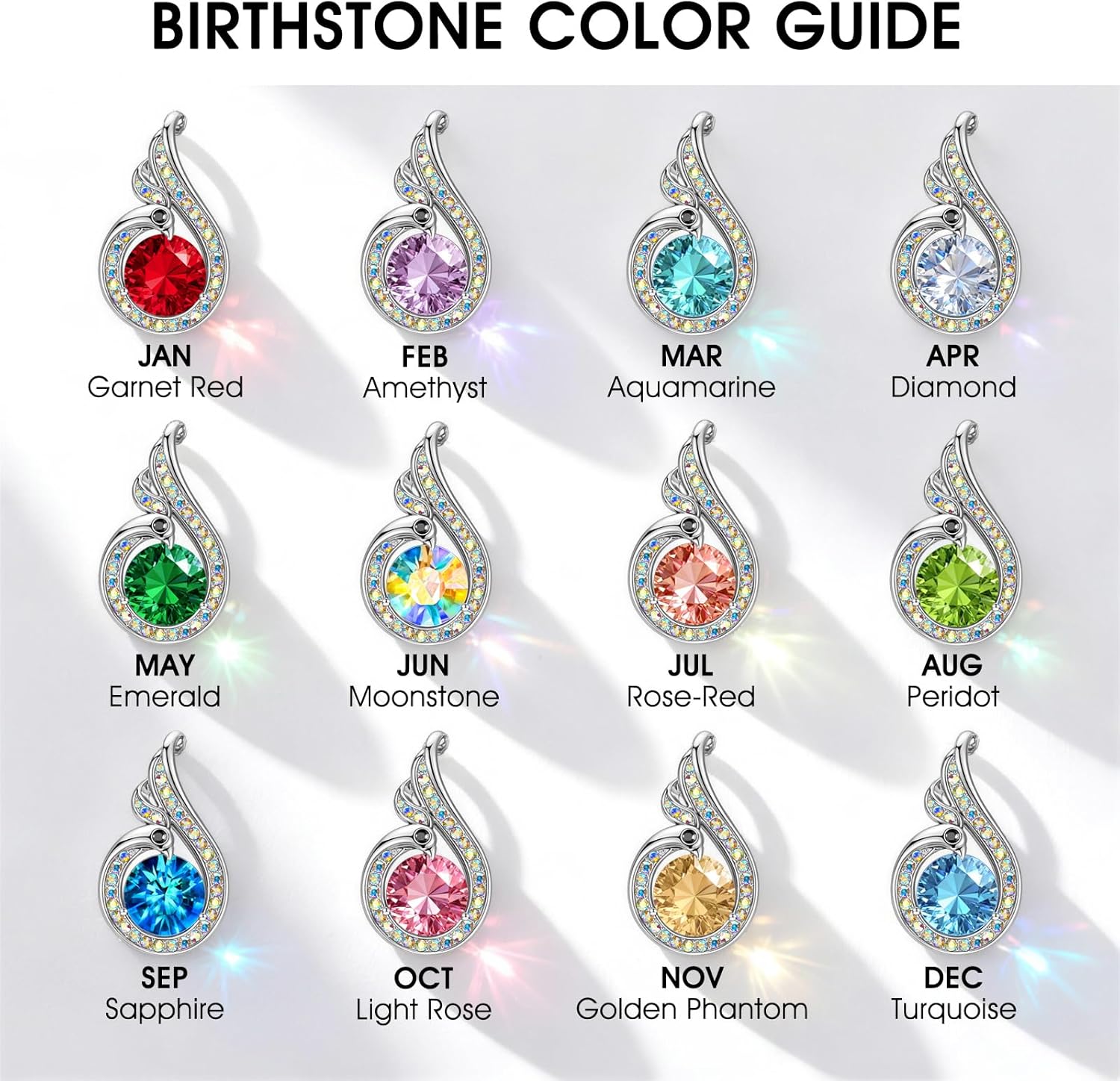 Kate Lynn Birthstone Rise From the Ashes Phoenix Necklaces for Women, White Gold Plated & Crystals from Austria, Birthday Gift for Women, Symbol of Luck and Renewal - Image 5
