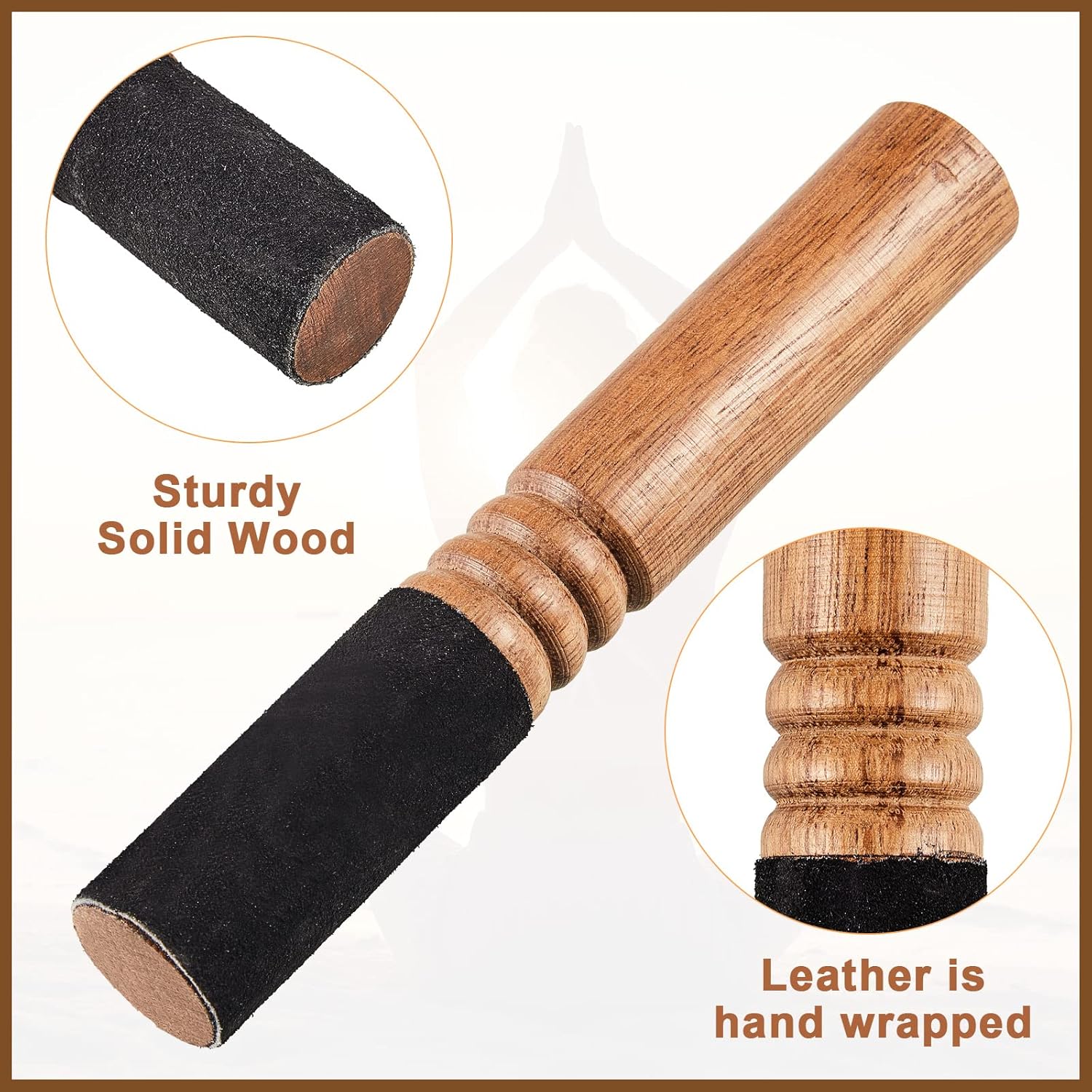 Nuanchu 2 Pieces Tibetan Singing Bowl Mallet Suede Wooden Striker Leather Wrapped Meditation Mallet Sound Bowl Stick Buddha Musical Instruments for Buddhist Meditation Yoga Chime (Black and Brown) - Image 3