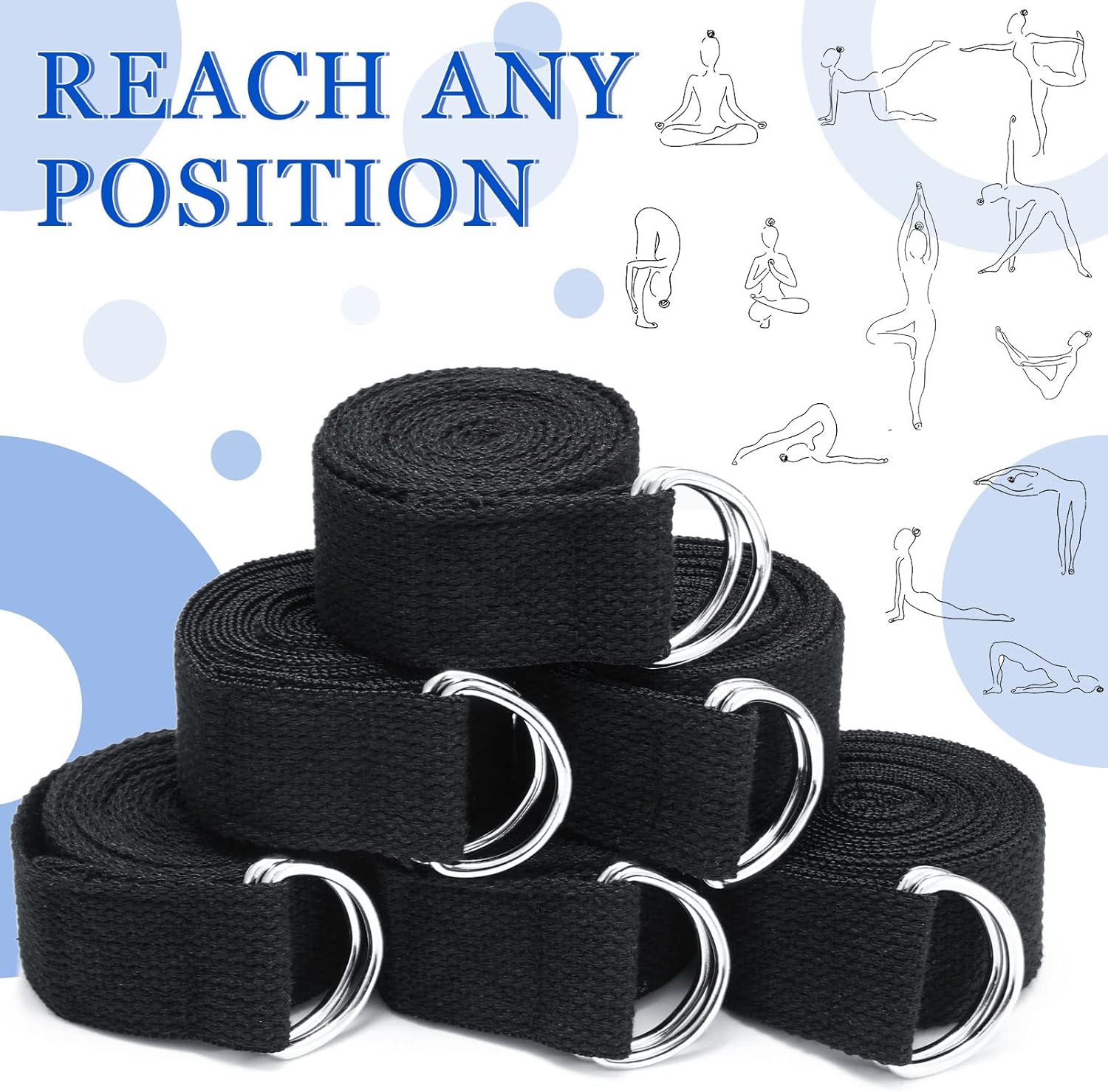 6 Pcs Yoga Strap for Stretching 8 ft Yoga Exercise Adjustable Straps Bands with Safe D Ring Buckle for Pilates, Gym Workouts, Fitness, Physical Exercise, Dance, Improve Flexibility - Image 5