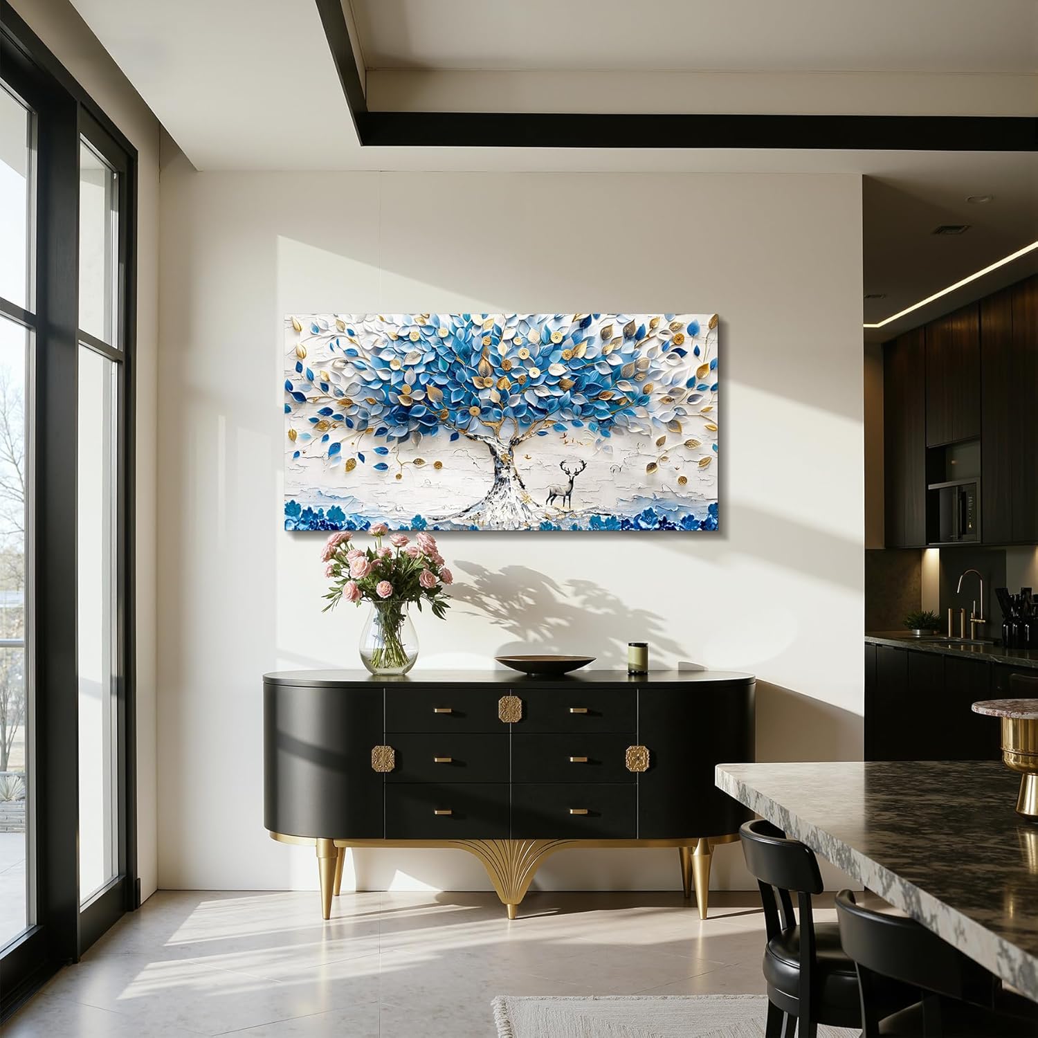 imjiayu Tree of Life Wall Art, Large Canvas Wall Art, Abstract Art Wall Decor, Blue and White Tree Prints, Modern Feng Shui Decor Pictures for Living Room Bedroom Office Home Decorations 20"x40" - Image 6