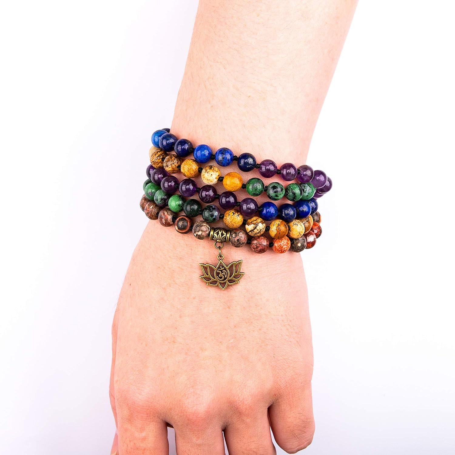 Bivei 7 Chakra 108 Mala Beads Bracelet Real Gemstone Yoga Meditation Hand Knotted Mala Prayer Bead Necklace - Image 2