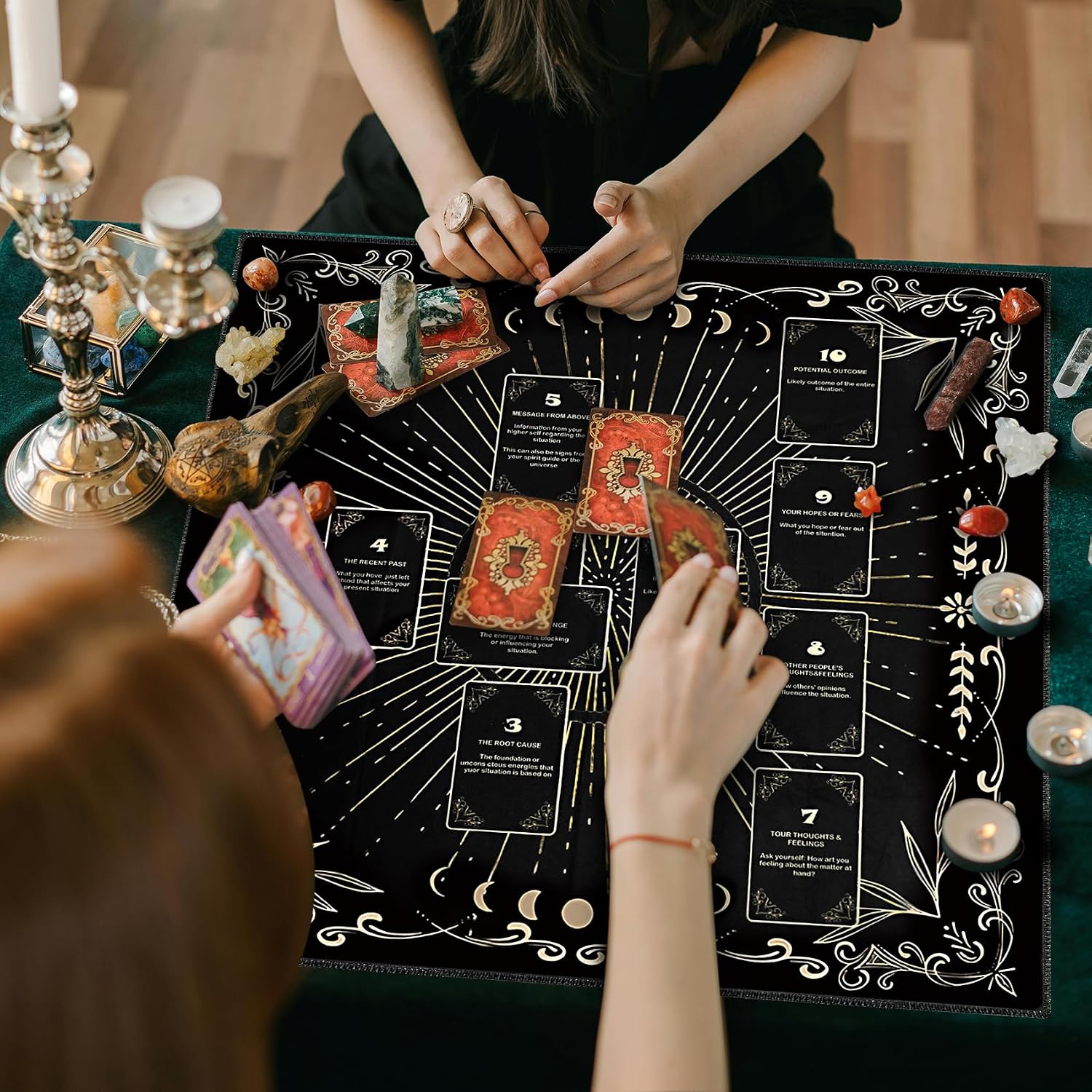 Knana Altar Cloth Tarot Card Cloth Celtic Cross Tarot Mat Velvet Tarot Tablecloth for Reading (Black) - Image 5
