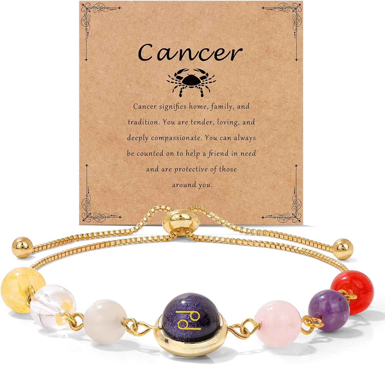 Raicegs Zodiac Bracelets for Women 18K Gold Plated Natural Stone Zodiac Sign Bracelets Gemstone Beads Healing Crystal Bracelets Constellation Horoscope Jewelry Gifts