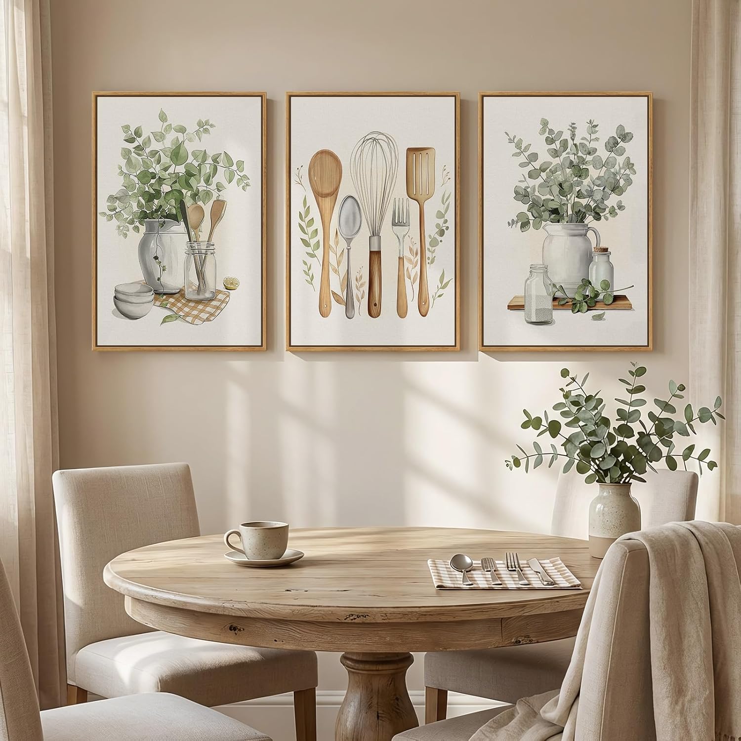 Framed Botanical Wall Art for Kitchen, 3 Piece Modern Farmhouse Sage Green Plant Canvas Painting Prints, Vintage Rustic Farmhouse Utensil Artwork for Kitchen Dining Room Coffee Bar Wall Decor, 16x24 - Image 8