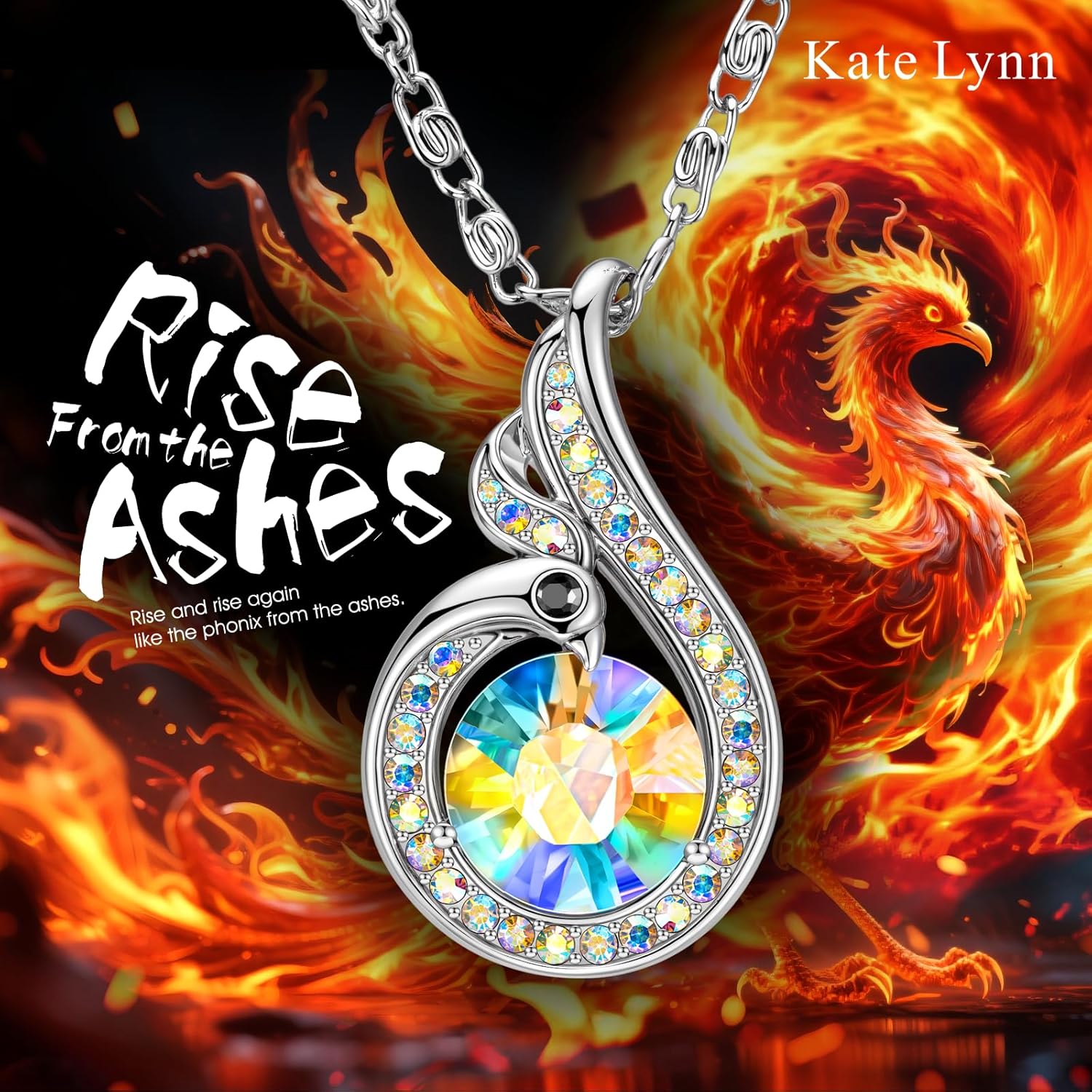 Kate Lynn Birthstone Rise From the Ashes Phoenix Necklaces for Women, White Gold Plated & Crystals from Austria, Birthday Gift for Women, Symbol of Luck and Renewal - Image 2