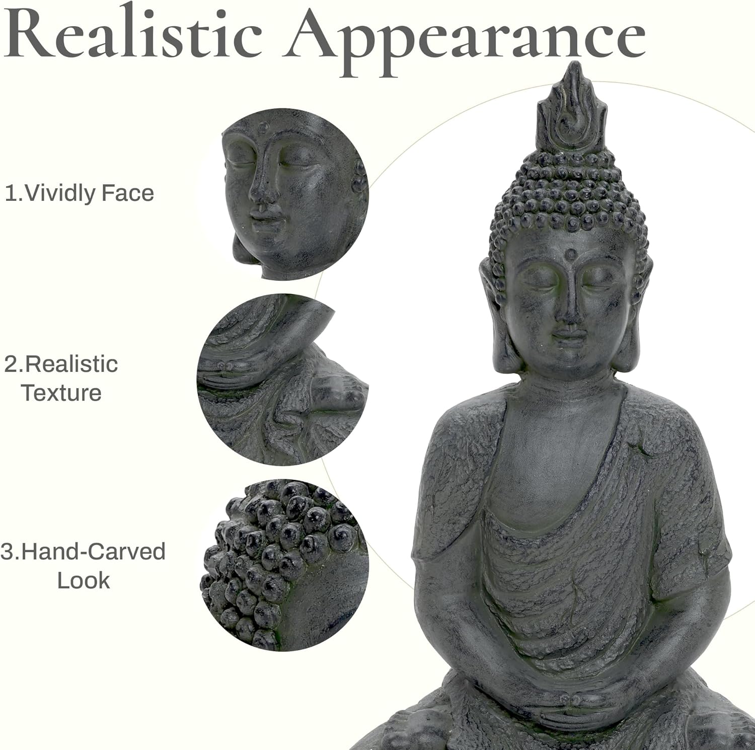 LuxenHome Large Buddha Statue Outdoor and Indoor, 22" Fiber Stone Meditating Buddhas Garden Statues Outdoor, Zen Buddha Garden Sculptures & Statues, Outdoor Statues for Patio, Backyard Deck - Image 5