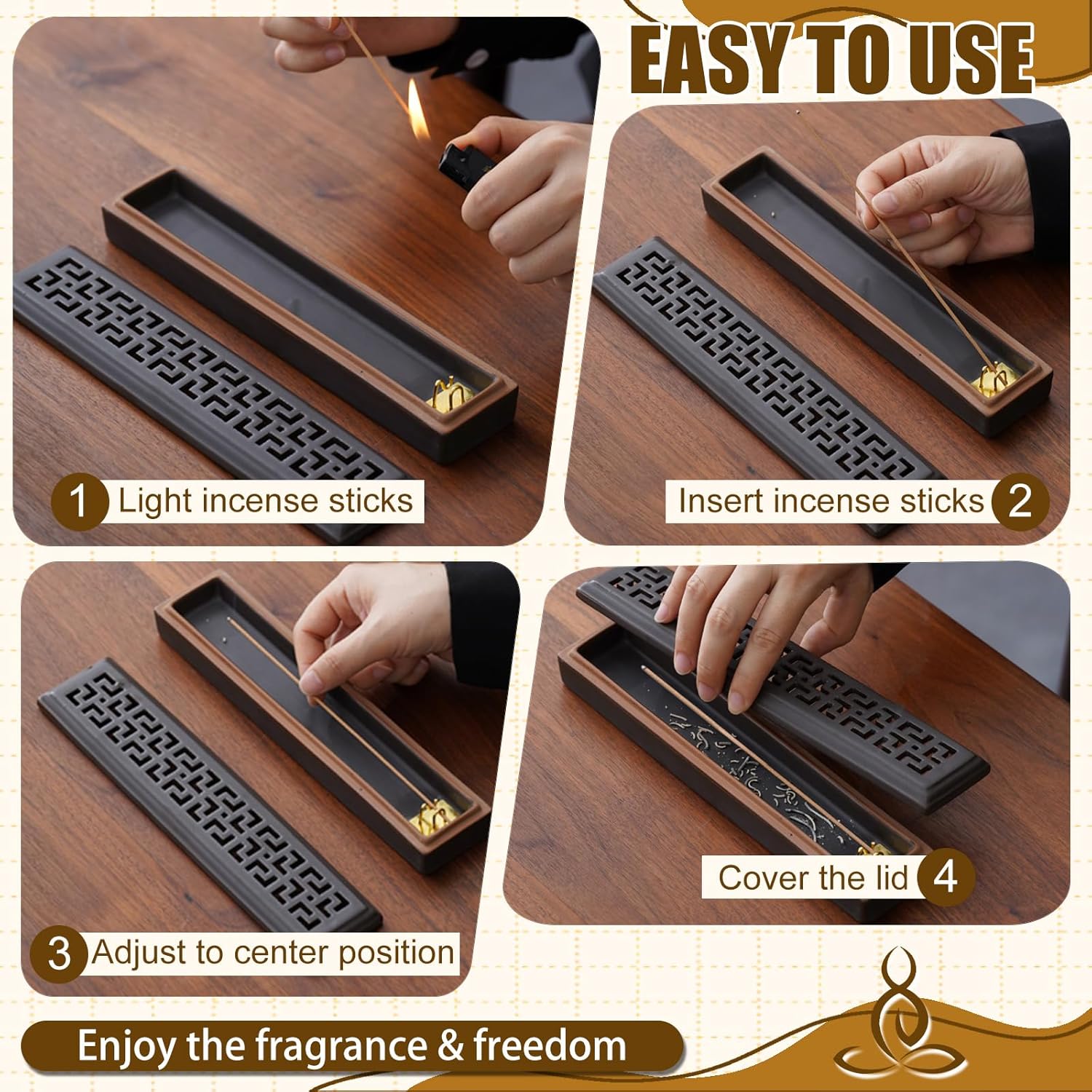 CEREMONY Incense Holder for Sticks, Ceramic Insence-Stick Holder Ash Catcher, Incense Holder Timkburner for Meditation Yoga Spa Room Incense Holder (Lever Brown) - Image 2