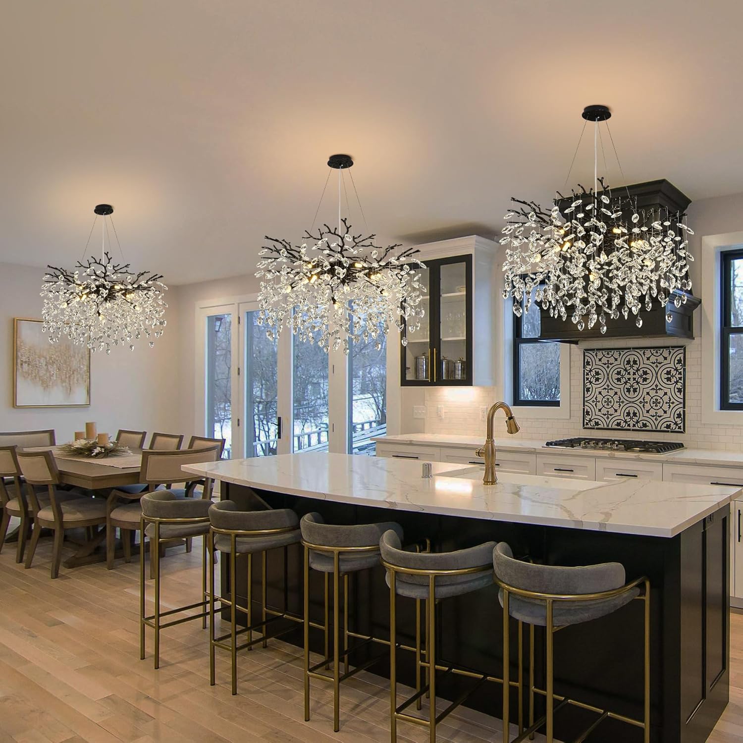 Modern Tree Branch Chandelier 31.5" Black Crystal Chandelier 10-Light Contemporary Pendant Lighting Luxury K9 Clear Crystal Dining Room Chandeliers for Staircase Living Room Kitchen Bedroom - Image 6