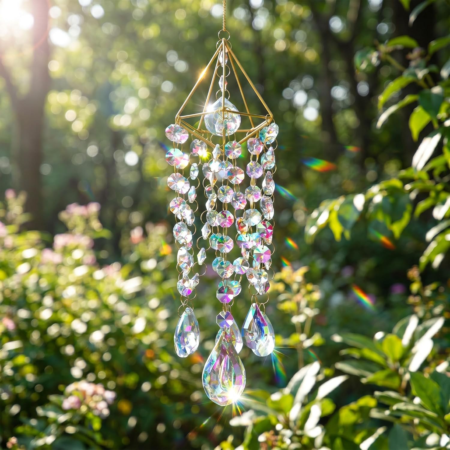 HDCRYSTALGIFTS Crystal Suncatchers for Window Hanging Glass Wind Chime Style Garden Sun Catchers with Crystals Prisms Rainbow Maker Indoor Outdoor Decor Handmade Gold Plated - Image 6