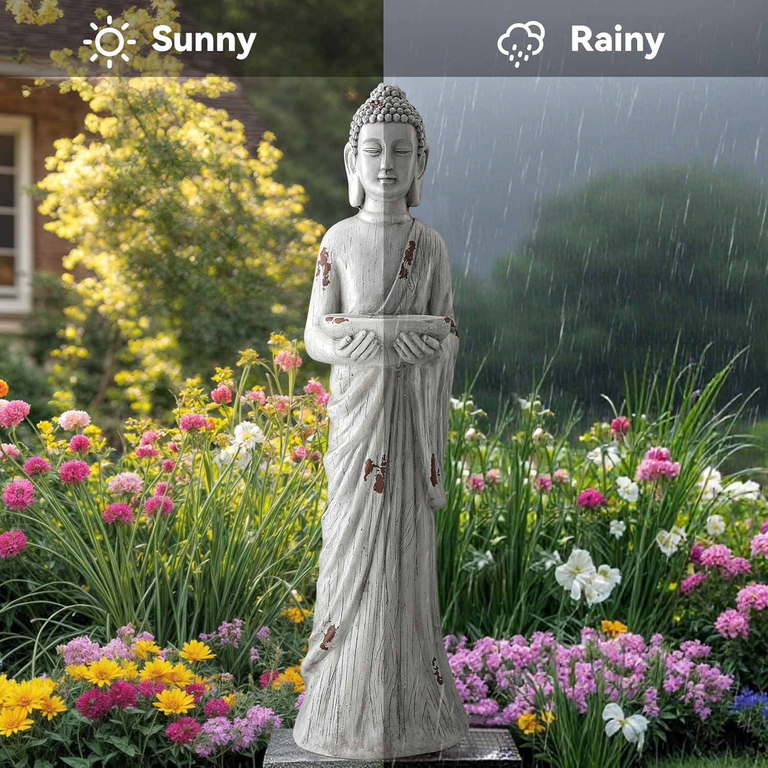 42" Extra-Large Buddha Outdoor Statue with Birdfeeder, Tall Zen Meditative Buddha Figures, Durable Weatherproof MGO Sculpture for Garden, Patio, Yard, Porch or Indoor Home Decor - Image 4