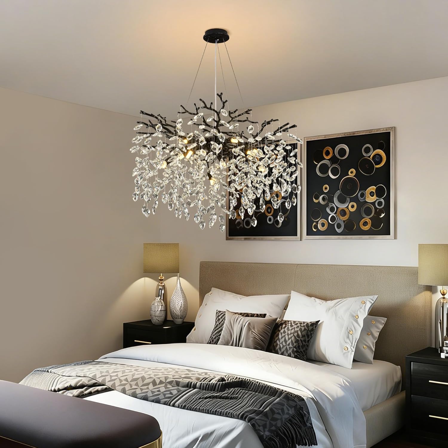 Modern Tree Branch Chandelier 31.5" Black Crystal Chandelier 10-Light Contemporary Pendant Lighting Luxury K9 Clear Crystal Dining Room Chandeliers for Staircase Living Room Kitchen Bedroom - Image 3