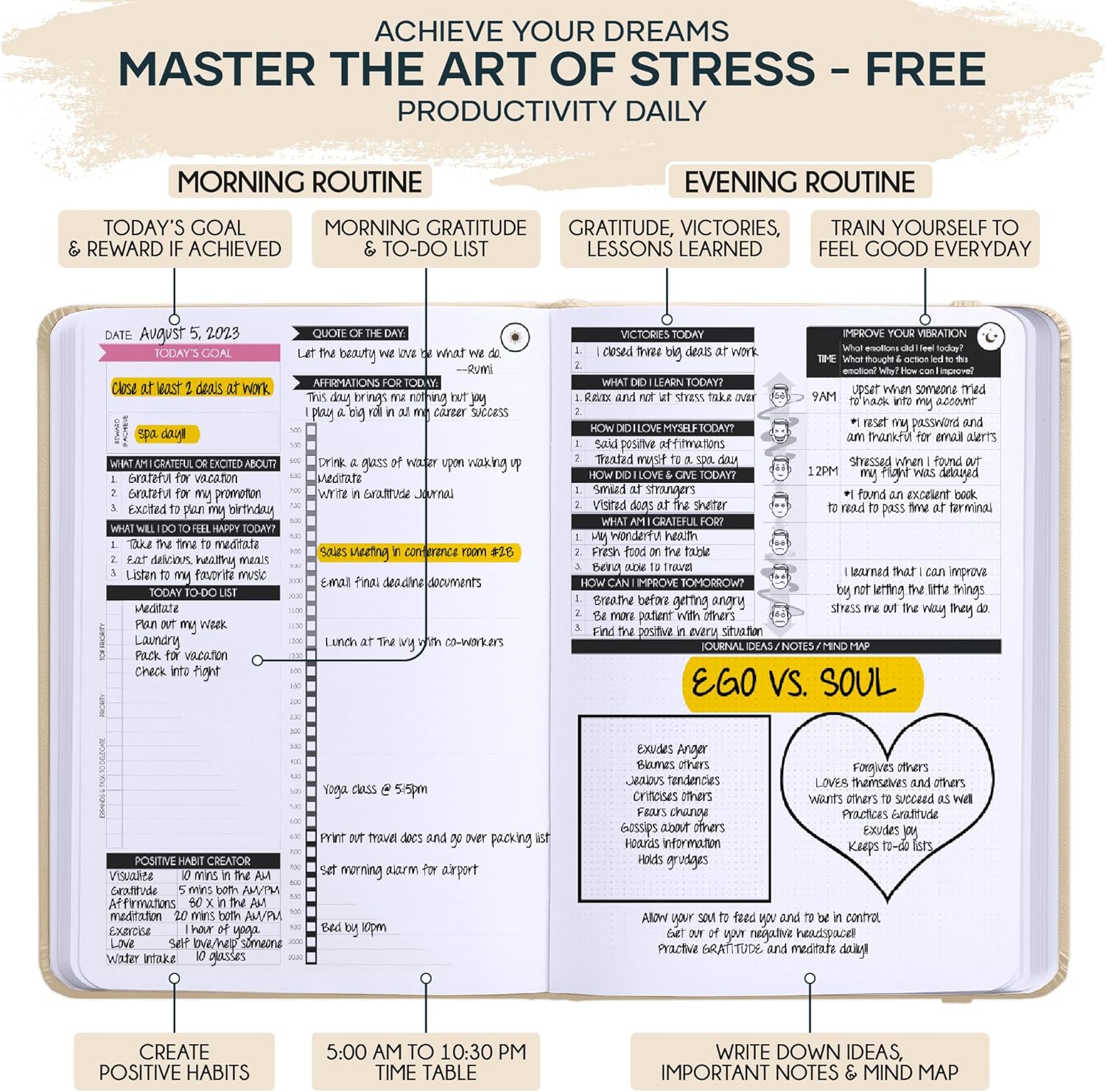 Freedom Mastery Daily Journal of Gratitude, Productivity & Habit Tracker | Undated 90-Day Planner with Daily Reflection, Mindfulness, Positivity, Vision Board & Stickers, Gratitude Journal for Women - Image 4