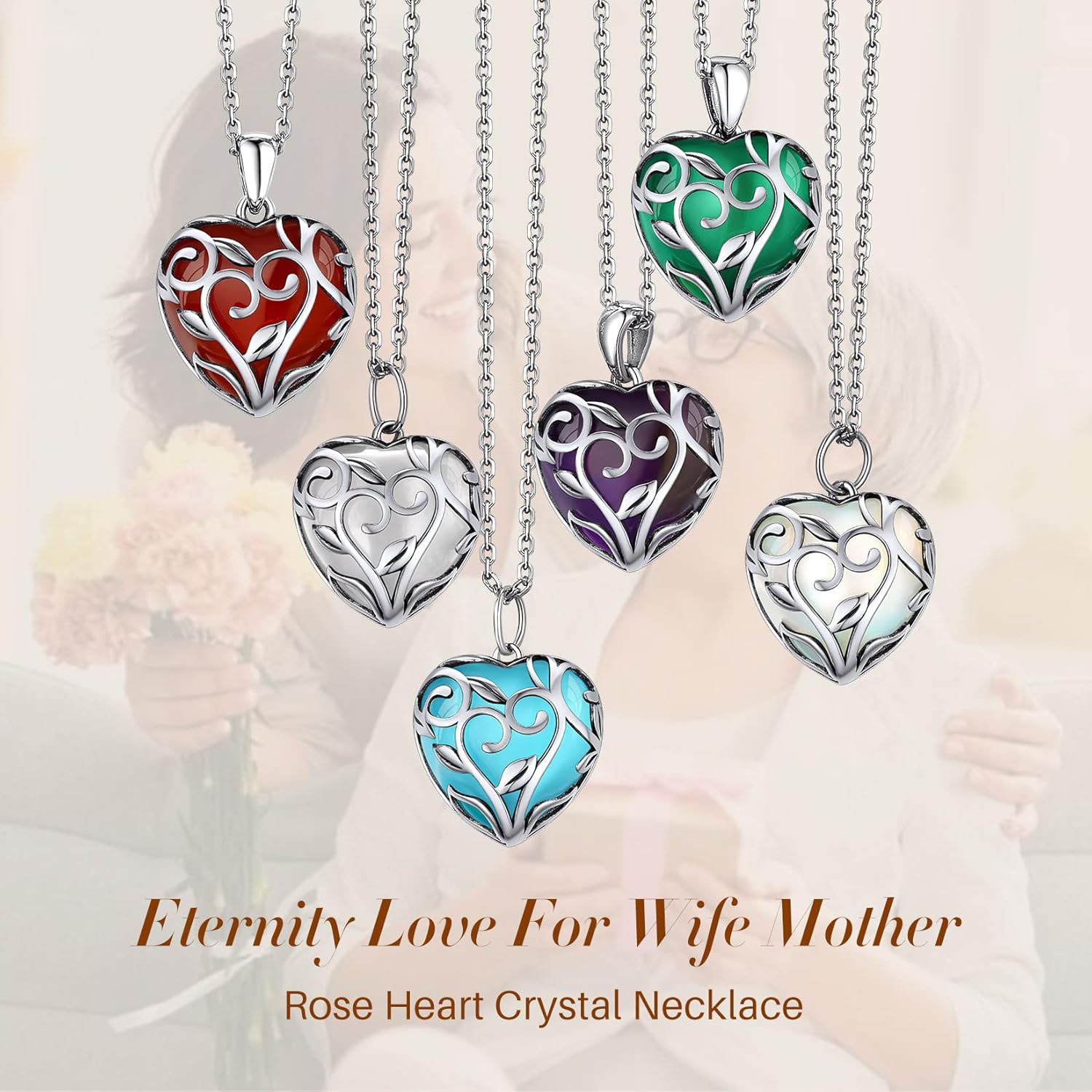 Bestyle Tree of Life Wrapped Healing Crystal Necklaces 12 Month Birthstone Pendant for Women, Crescent/Heart Gemstone Jewelry, Vintage Birthday Gifts/Energy Gift - Image 8