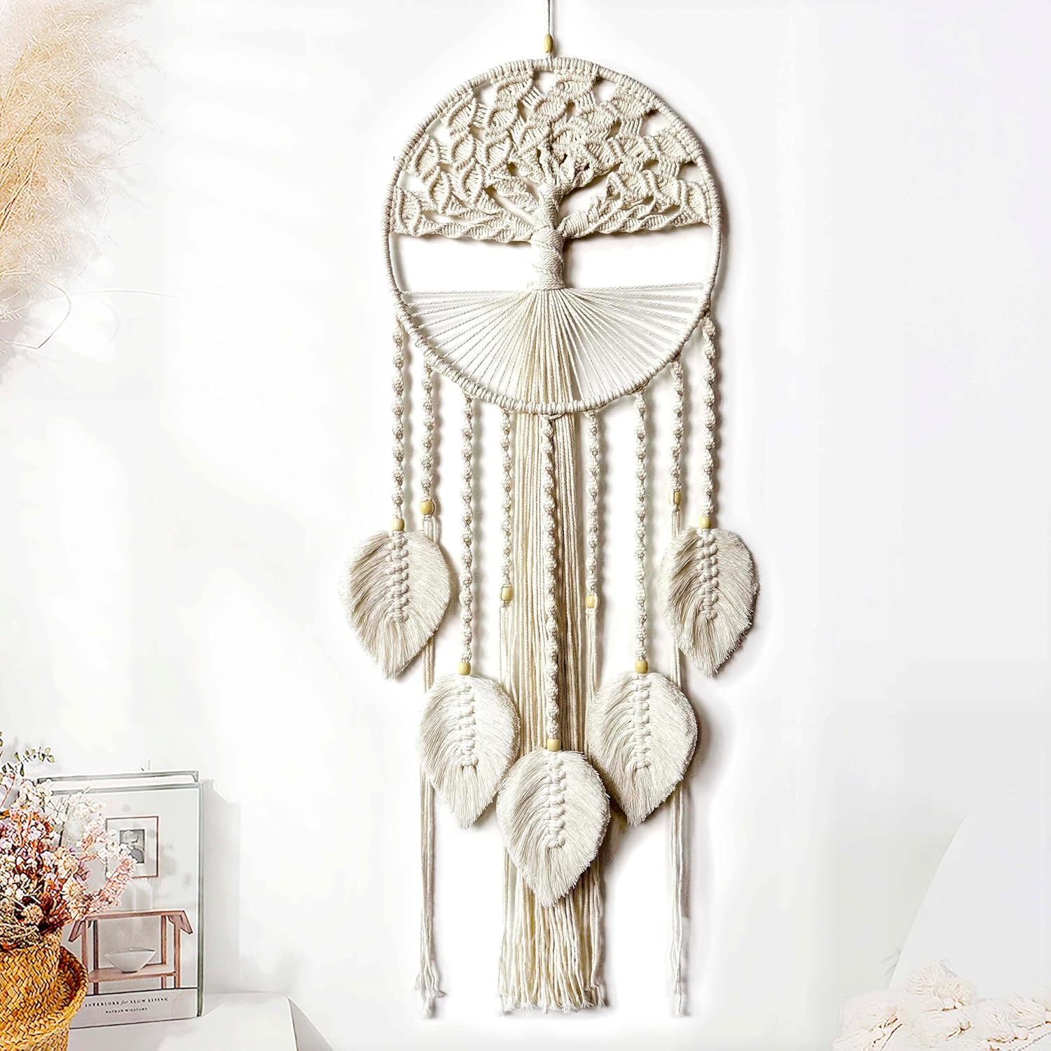 Large Tree of Life Dream Catchers, Macrame Wall Hanging Boho Handmade Woven Dream Catcher Macrame Wall Decor Art for Adults Boys Girls Bedroom Wedding Party Decor, Festival Blessing Gift(Light Beige) - Image 4