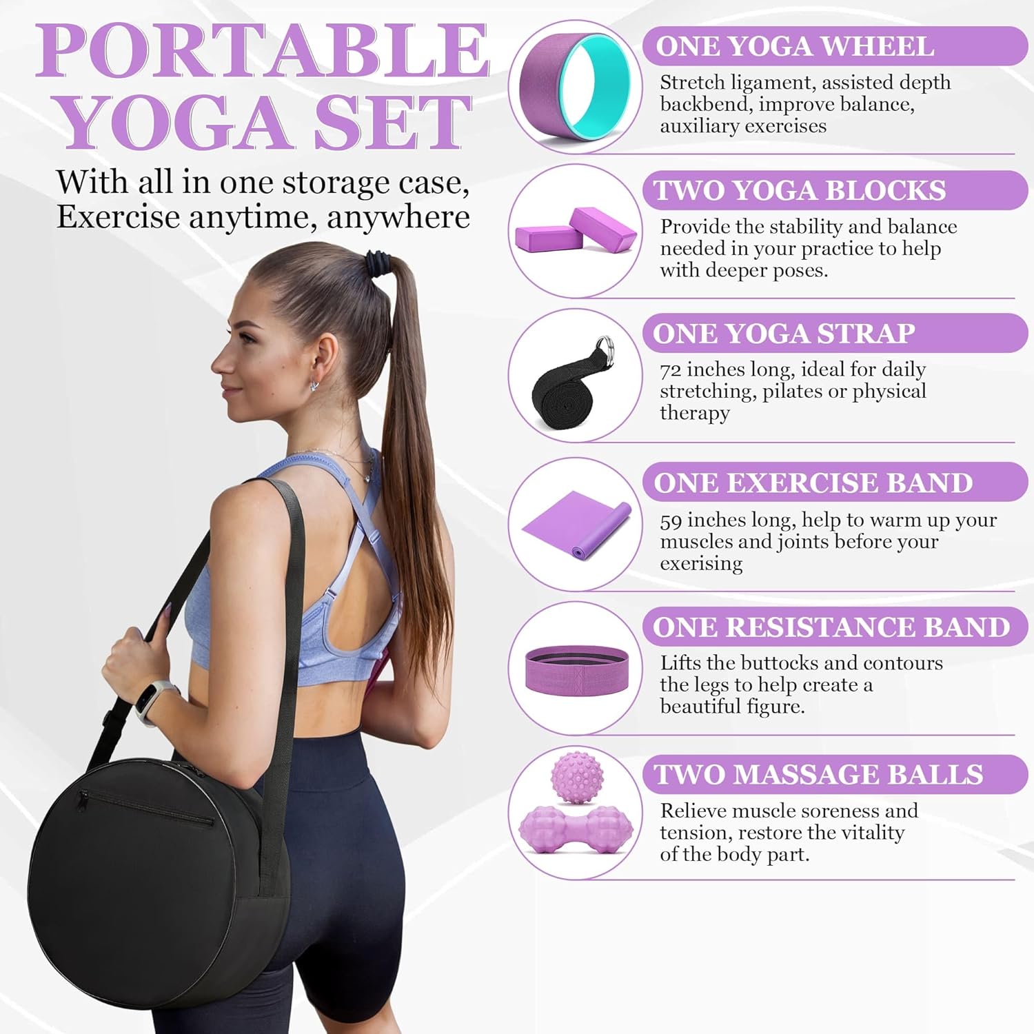 All in One Yoga Wheel Set, Soft Foam Roller Wheel for Back Pain & Stretching, Yoga Blocks 2 Pack with Strap, Trigger Point Therapy Massage Ball for Deep Tissue, Yoga Starter Kit for Beginner - Image 7