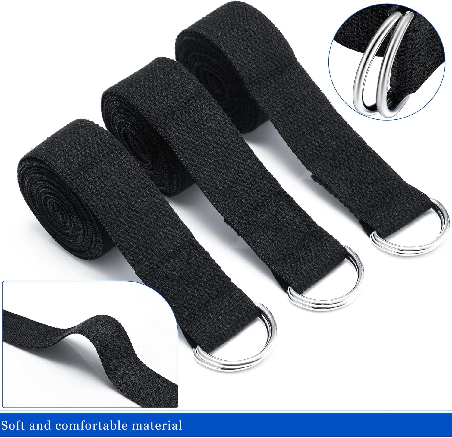6 Pcs Yoga Strap for Stretching 8 ft Yoga Exercise Adjustable Straps Bands with Safe D Ring Buckle for Pilates, Gym Workouts, Fitness, Physical Exercise, Dance, Improve Flexibility - Image 3