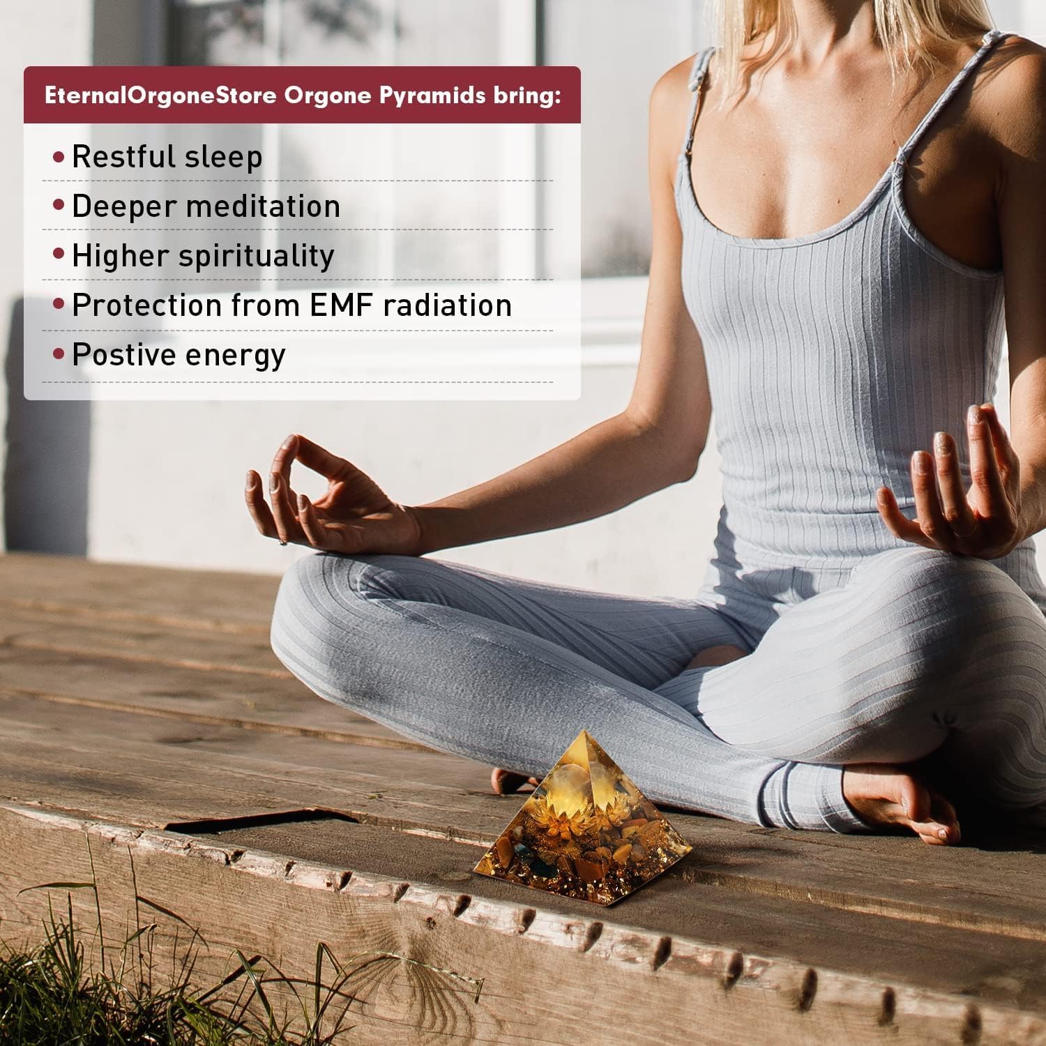 Orgone Pyramid Flower of Life Orgonite Money Healing Crystals Pyramid for Positive Energy with Tiger's Eye Stones and Luck White Crystal That Promotes Wealth, Prosperity and attracts Success - Image 6
