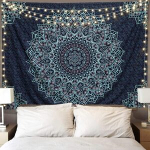 Black Blue Mandala Tapestry Wall Ha...