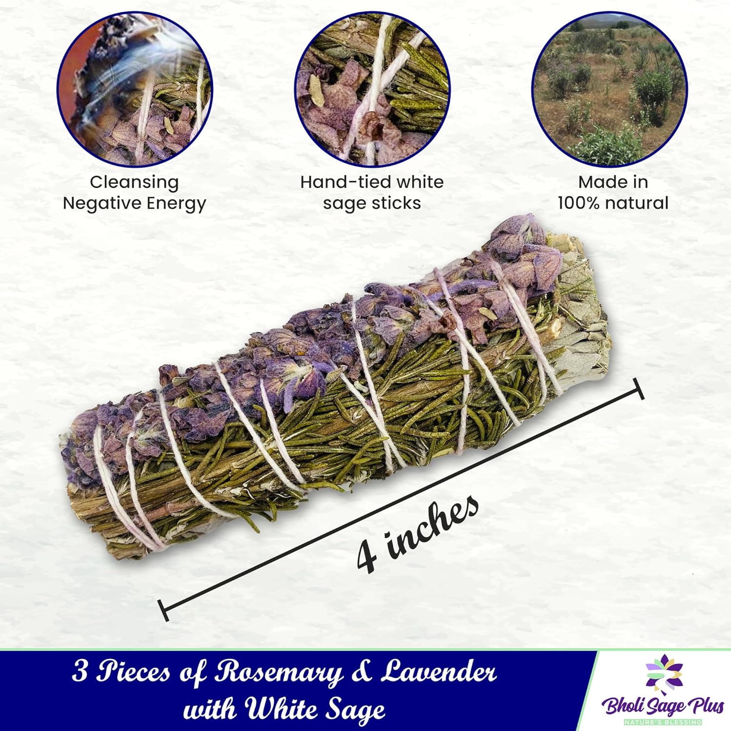 Sage Smudge Kit for Cleansing Negative Energy, Home and Creating The Energy of Happiness Rosemary & Lavender Sage Smudge Sticks with White Sage Pack of 3 - Image 3