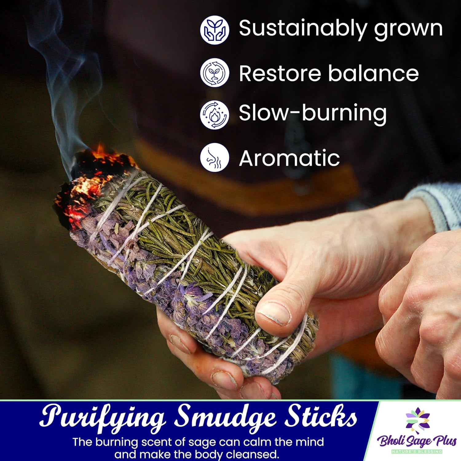 Sage Smudge Kit for Cleansing Negative Energy, Home and Creating The Energy of Happiness Rosemary & Lavender Sage Smudge Sticks with White Sage Pack of 3 - Image 4