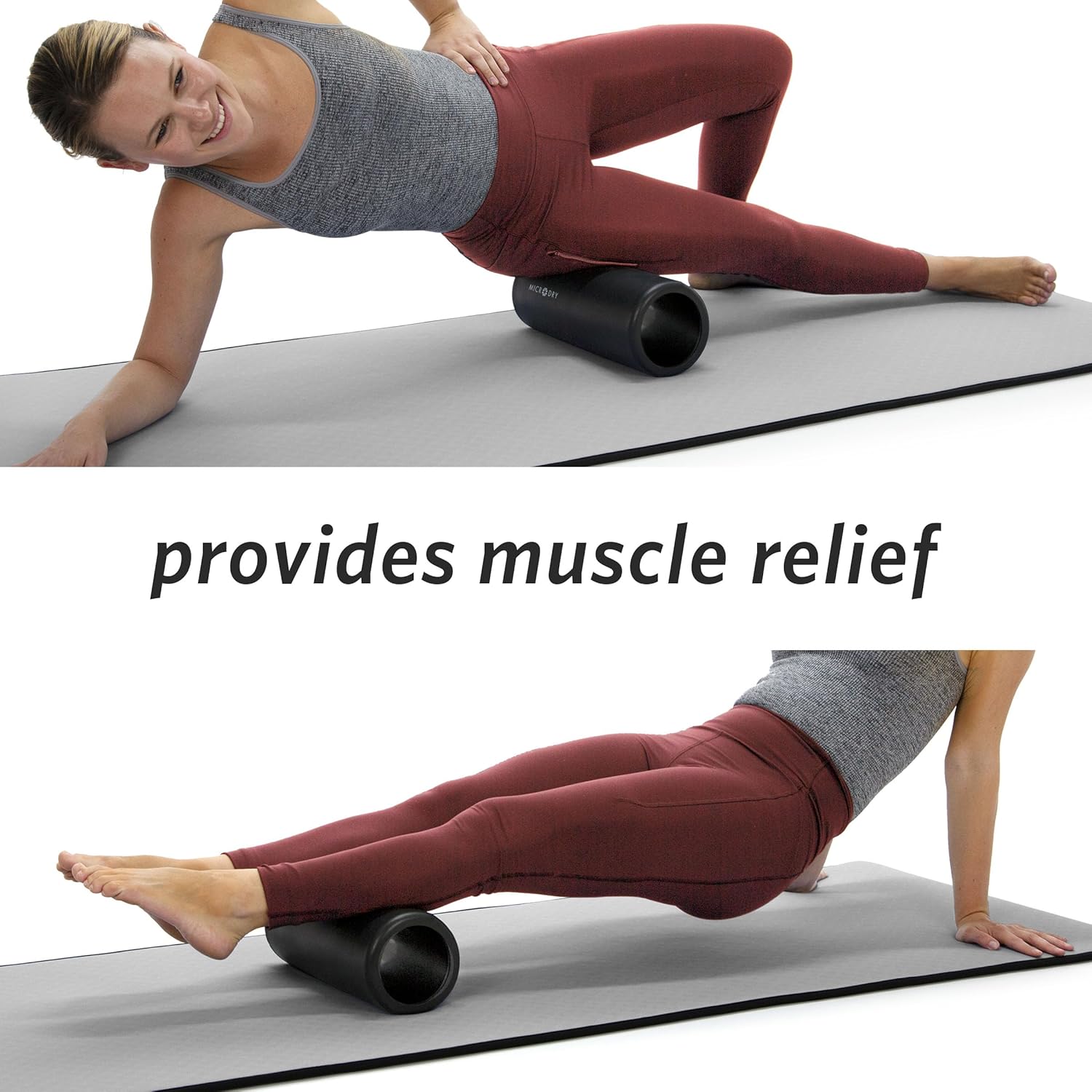 MICRODRY Deluxe Fitness Foam Back Roller for Muscle Relief, Roller for Yoga, Stretching, Deep Tissue Firm Massage & Trigger Point Release, Exercise Workout at Home or Gym, 13x5.3, Purple - Image 9
