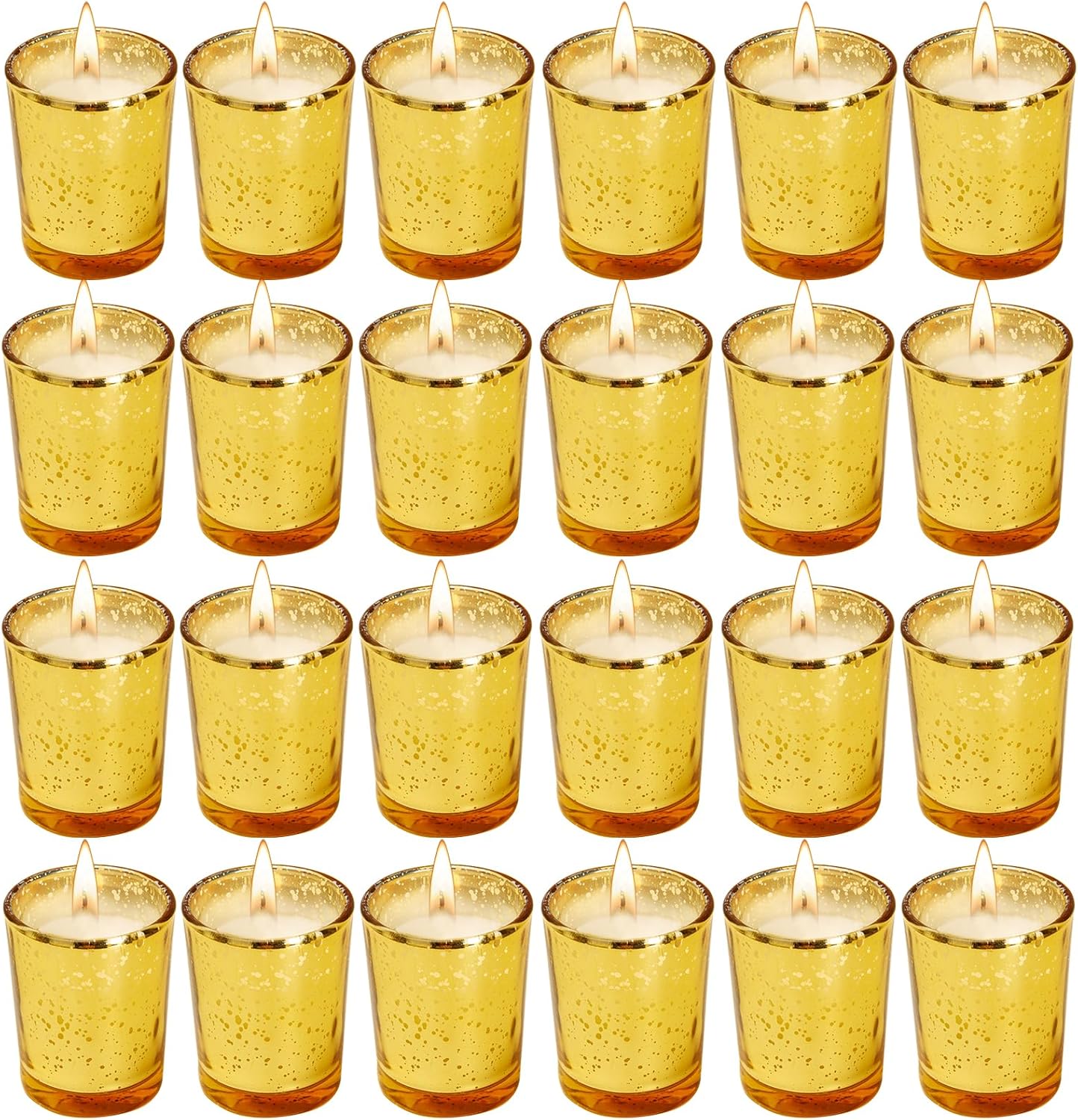 Soft Breeze 24 PCS Speckled Mercury Golden Glass Candle, Unscented Glass Votive Candle, Birthday&Wedding Decorations for Table Home,Anniversary Party Candles,Golden