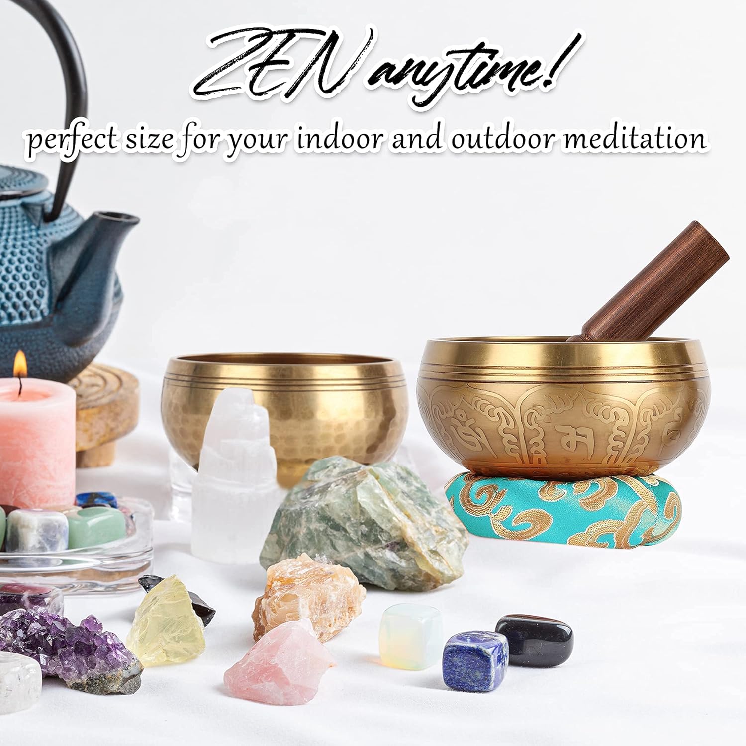 Relaehih 2-Pack Tibetan Singing Bowls Set - 100% Handmade in Nepal, Sound Bowl Meditation Set for Yoga, Chakra Healing, Meditation Gifts, Unique Gifts for Women (Blue, 3.15 + 4 inch) - Image 7