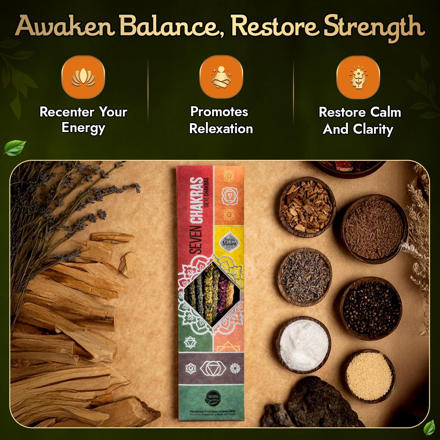 7 Chakra Incense Sticks by Sagrada Madre, 7 Count, 9" Long - Palo Santo Chakra Alignment & Meditation Incense with Copal, Lavender & Sandalwood for Spiritual Healing & Energy Balance - 1 Hour Burn - Image 4