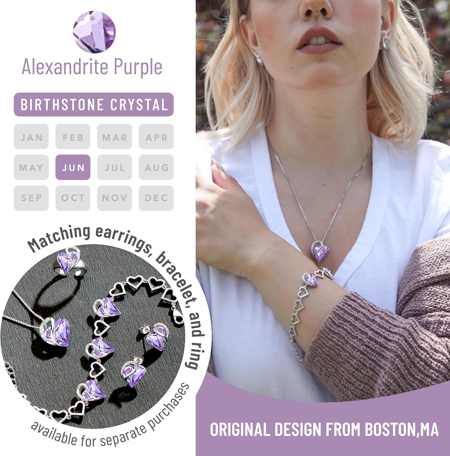 Leafael Gift Necklaces for Women, Infinity Love Birthstone Heart Crystal Pendant, Birthday Anniversary Jewelry for Wife, Mom, and Her, Silver Plated, 18" + 2" Adjustable Chain - Image 4