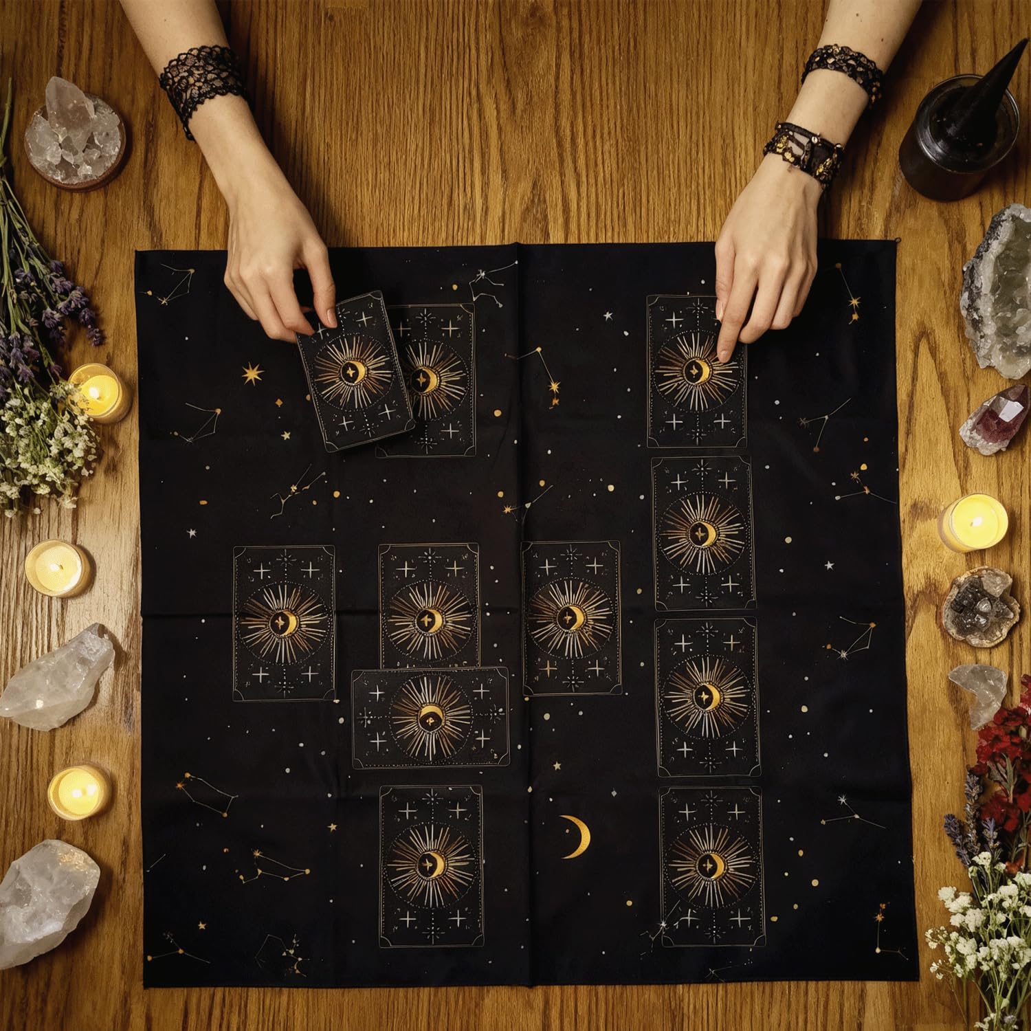 29.5X29.5in Altar Cloth Star Printed Tarot Cloth Black Mystical Tarot Tablecloth for Reading,Divination Magic Spiritual Rituals - Image 6